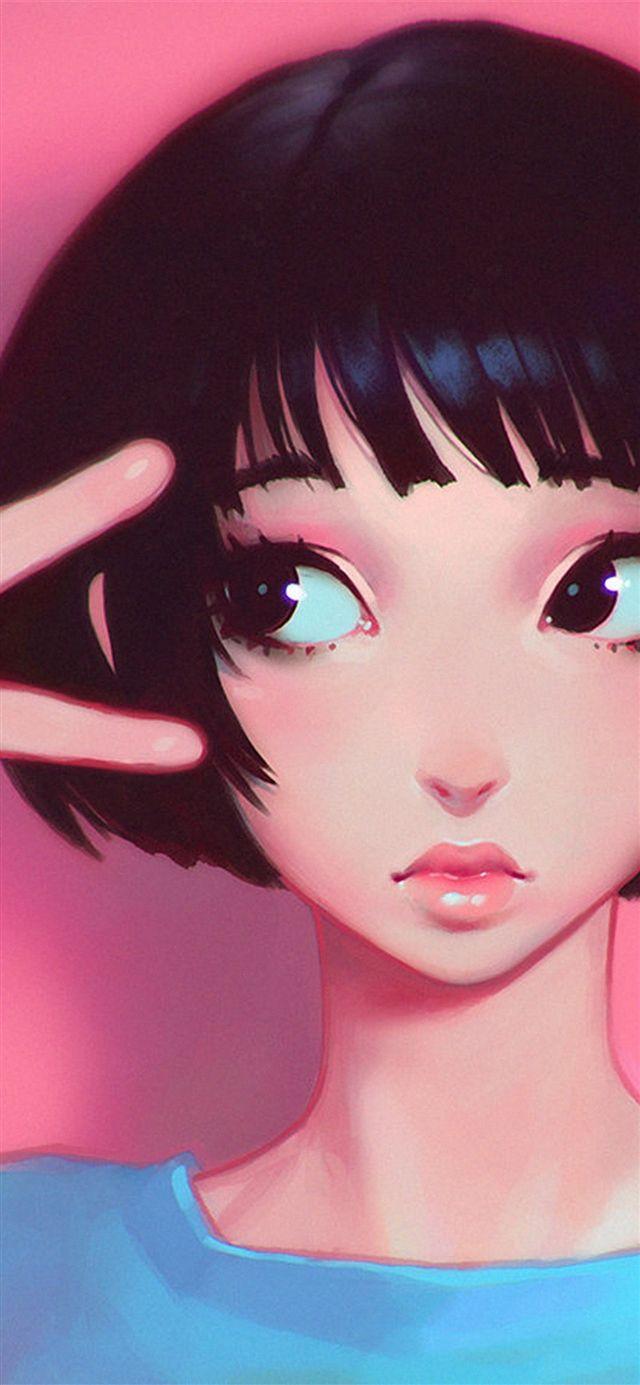 640x1385 Pink Girl Illustration Art iPhone X Wallpaper Wallpaper