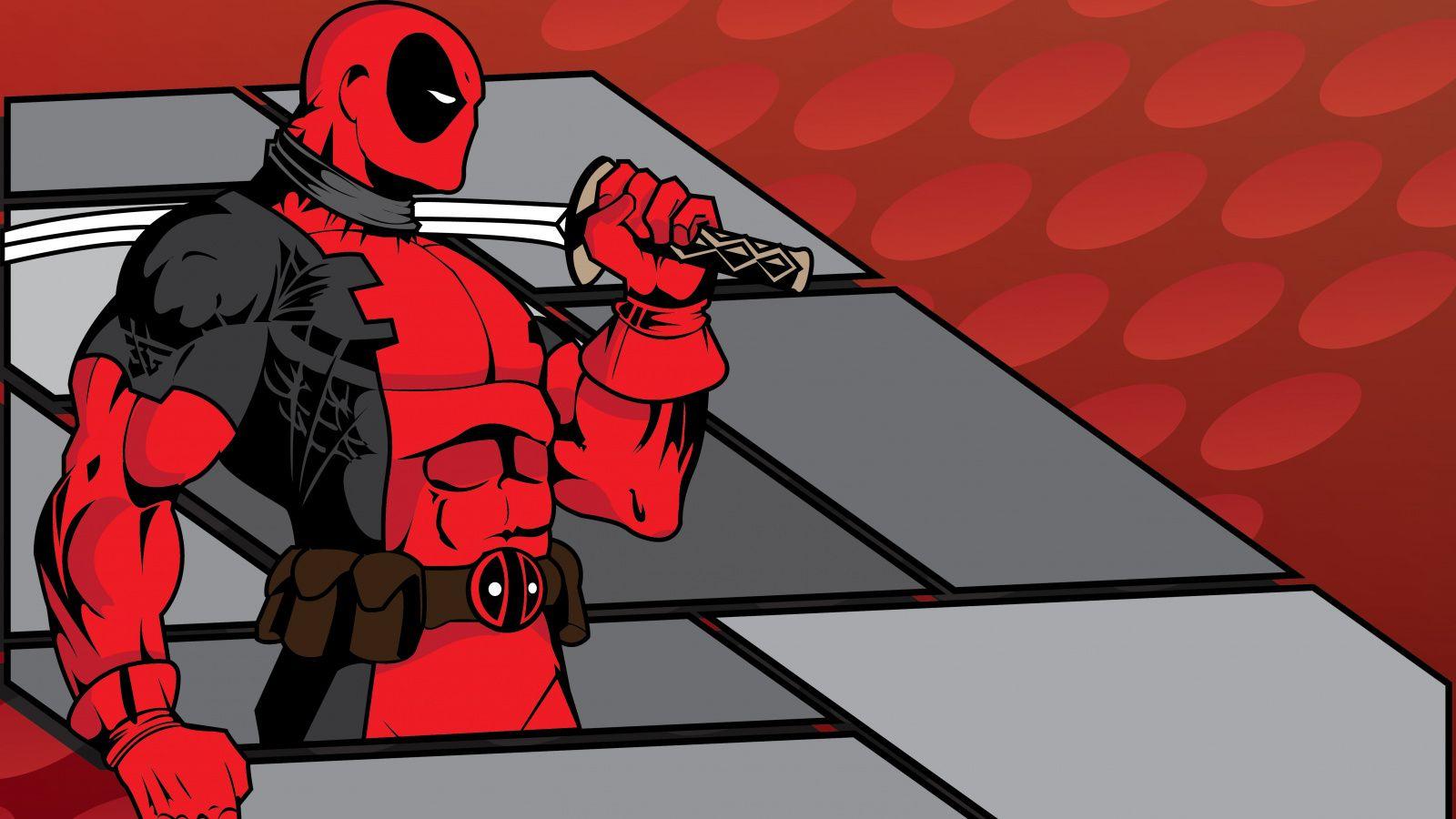 1600x900 Download 1600x900 Wallpaper Deadpool With Sword, Minimalist, Art