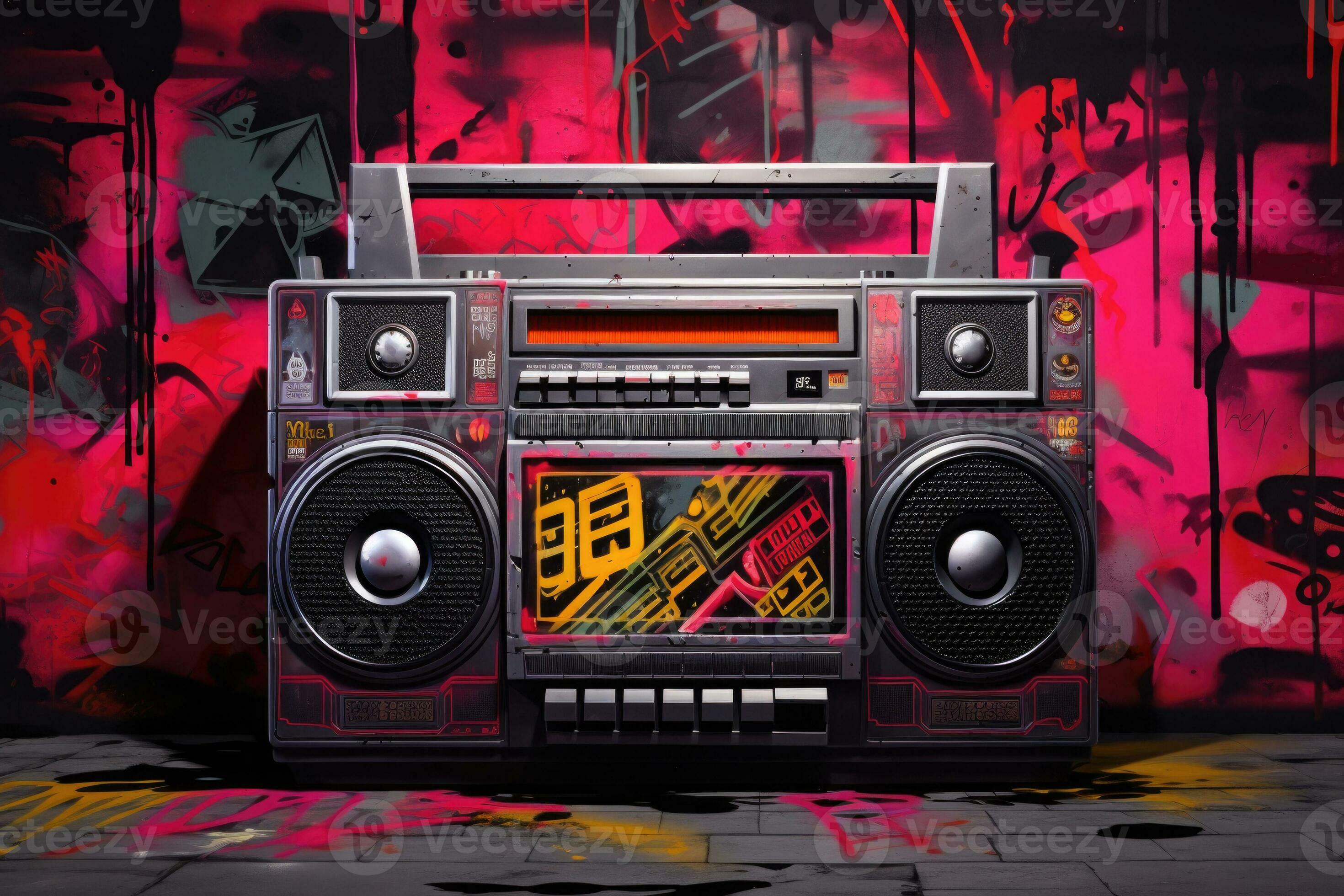 2940x1960 Retro cassette tape recorder at underground street. Generative AI
