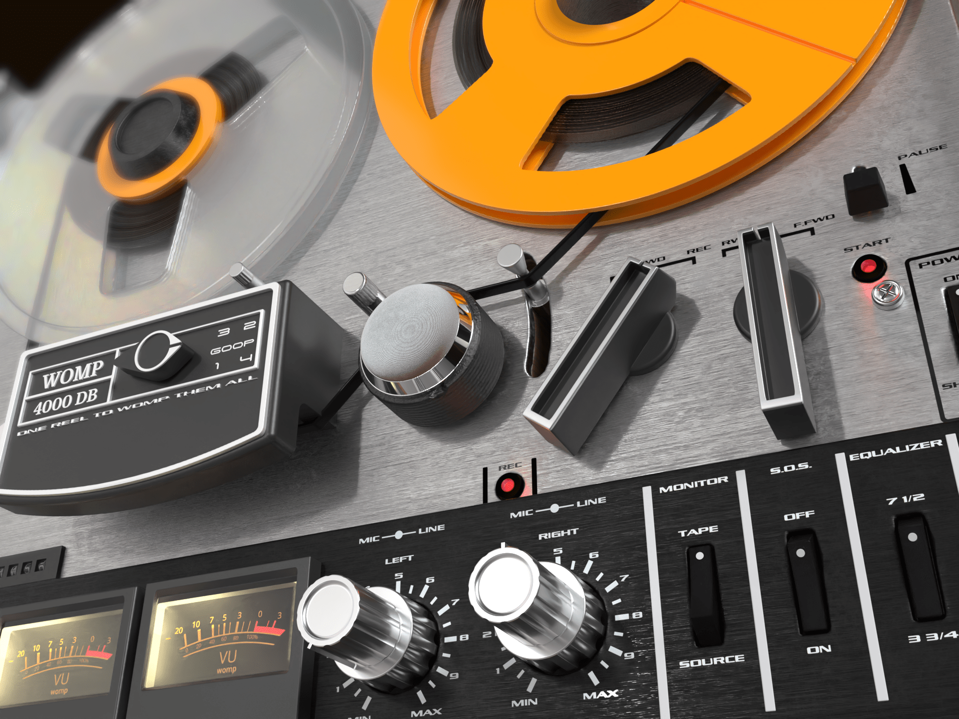 1920x1440 Industrial Design Render: AKAI 4000DS (1970s Tape Deck Recreation)