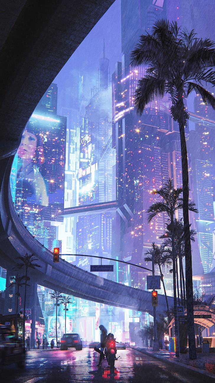 728x1294 HD wallpaper: city, cyberpunk, science fiction, neon, artwork, night, city lights