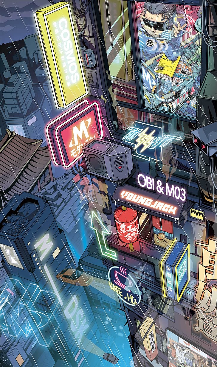 728x1232 HD wallpaper: cyberpunk, cartoon
