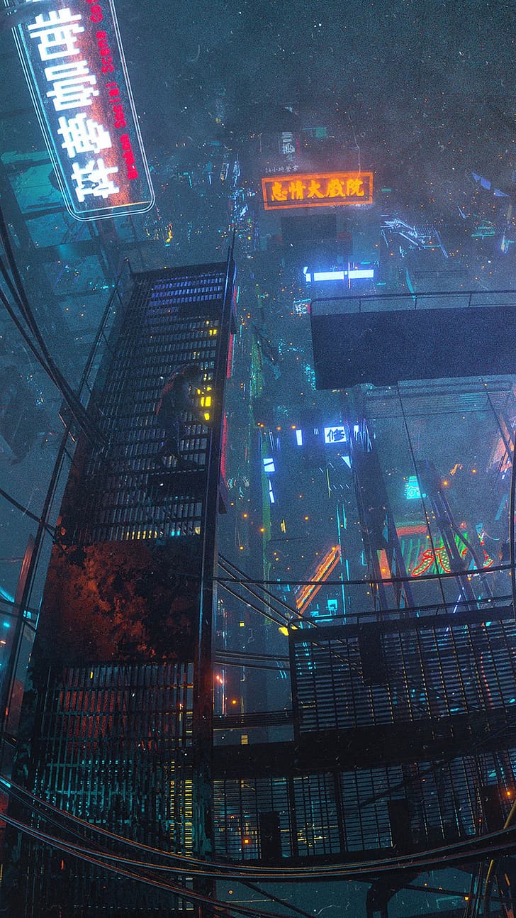 728x1294 HD wallpaper: cyberpunk, city
