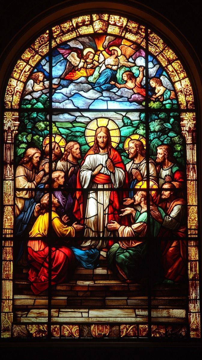 673x1200 Jesus and his disciples stained glass wallpaper