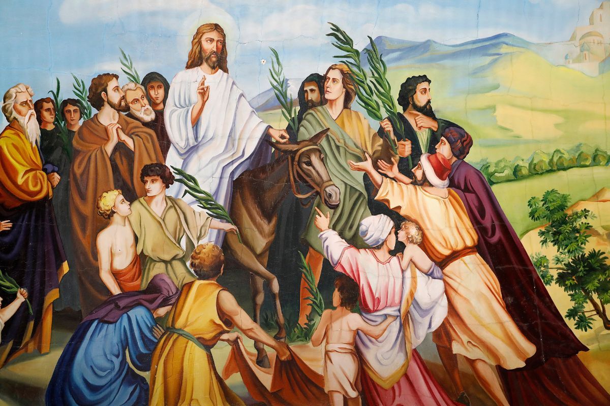 1200x800 Jesus Entering Jerusalem Cosauti Monastery Church Painting Wallpaper Mural®