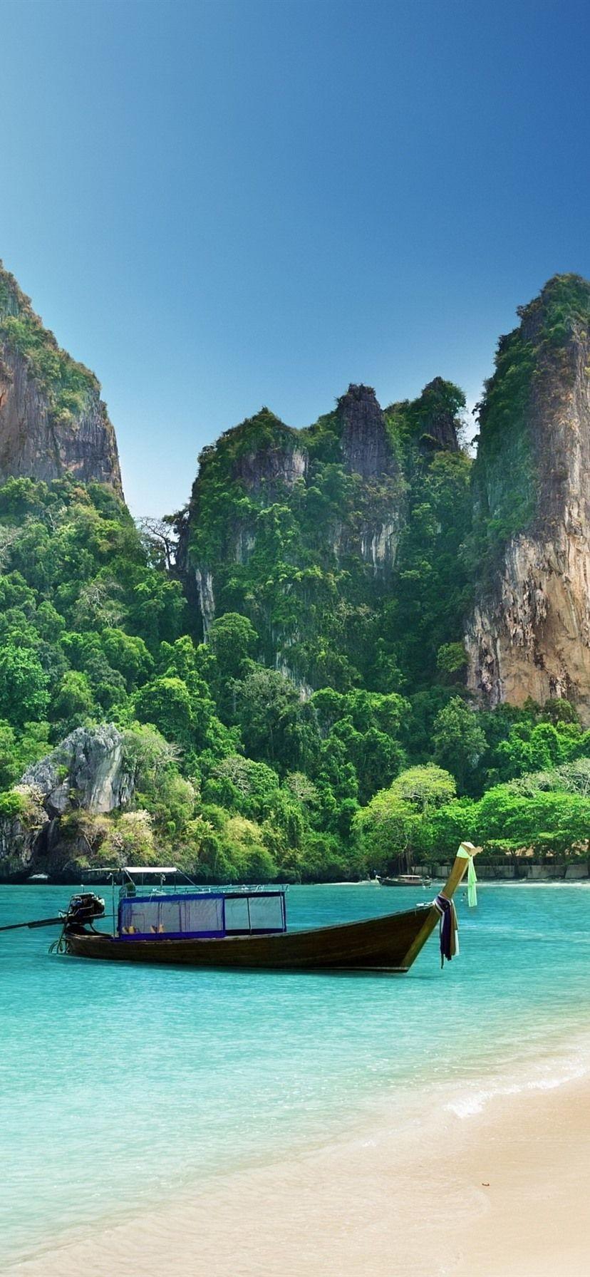 828x1792 Thailand, beach, boat, sea, mountains, tropical 828x1792 iPhone 11
