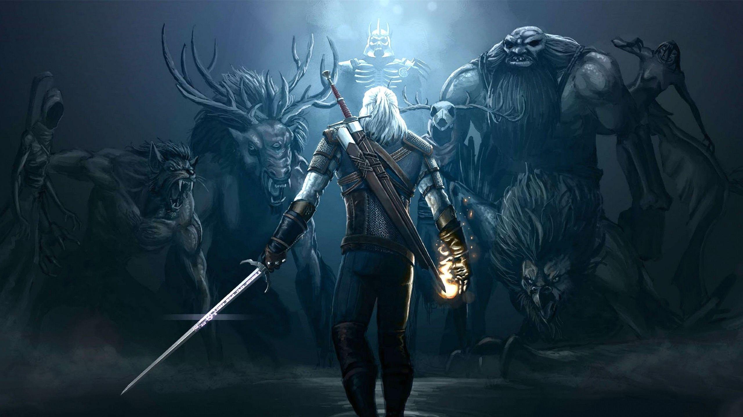2560x1440 2560x Action, witcher, Vector Wallpaper, Fighting