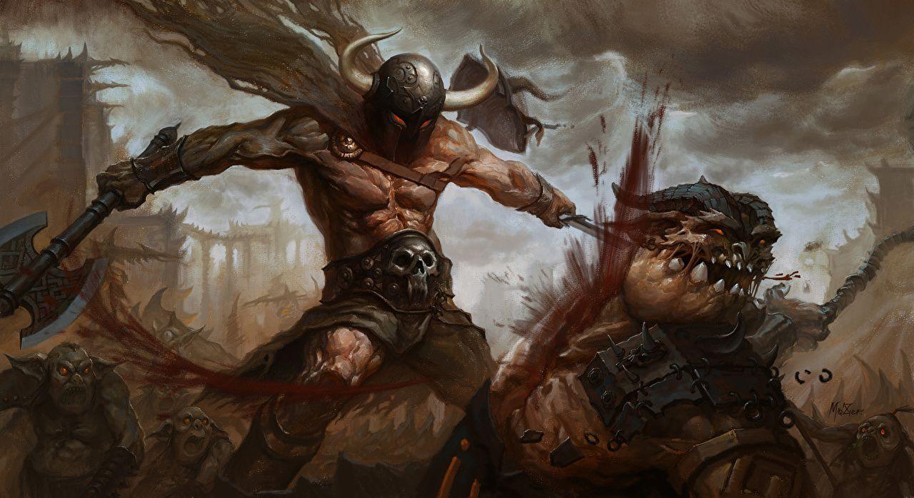 1280x698 image monster Battle axes warrior Blood Fantasy Battles