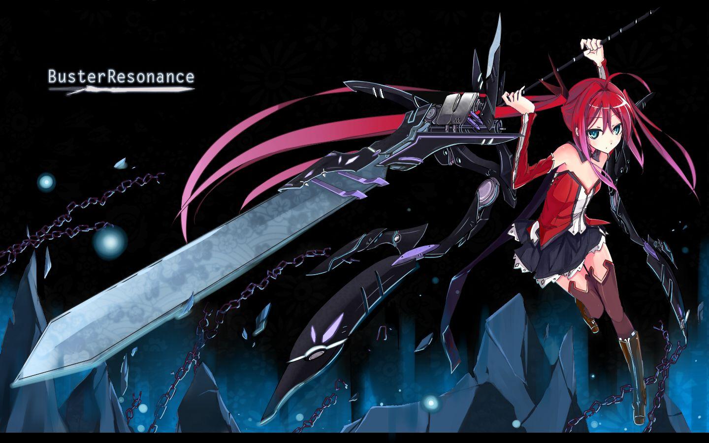 1440x900 blue eyes chain kami yuuyako original red hair sword twintails
