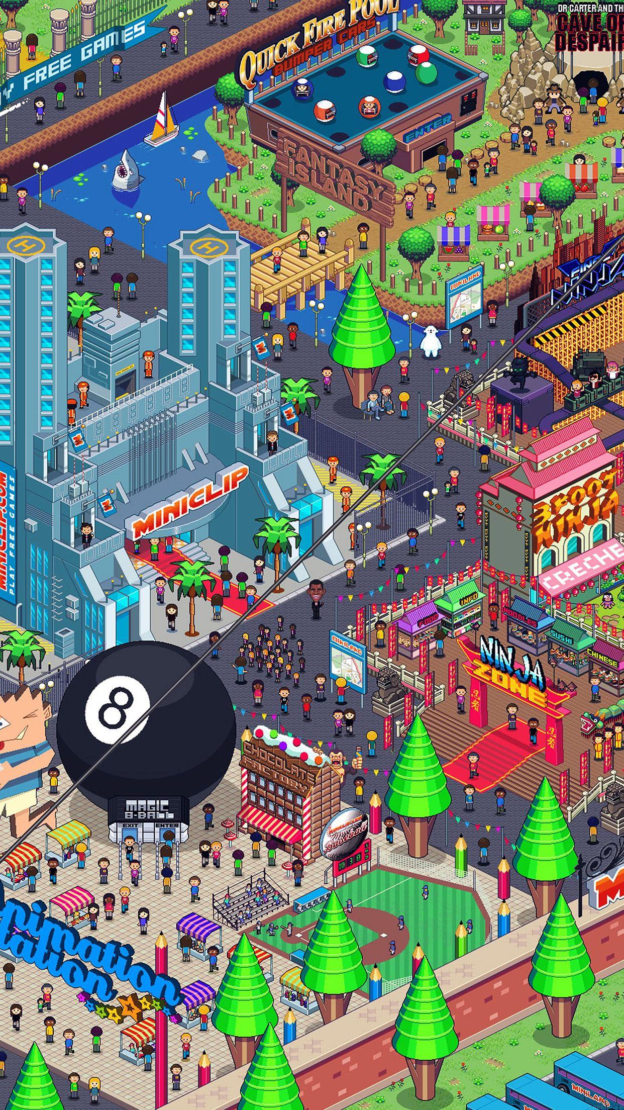 1242x2208 Pixel Art City By Army Of Trolls Wallpaper