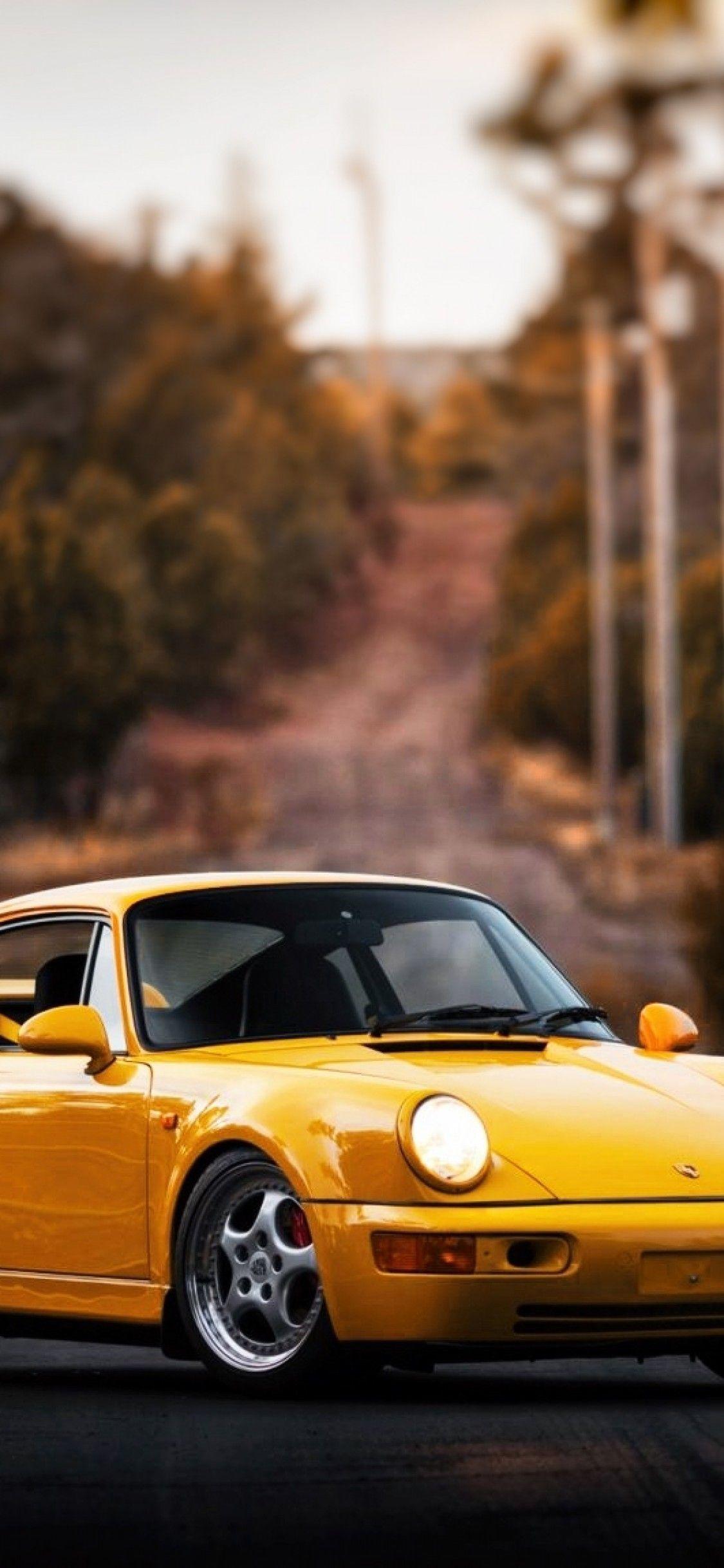 1125x2436 Download 1125x2436 Porsche Yellow, Supercars, Side View