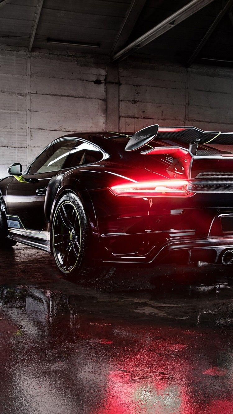 750x1334 Download 750x1334 Porsche 911 Turbo Gt, Back View, Black, Supercar