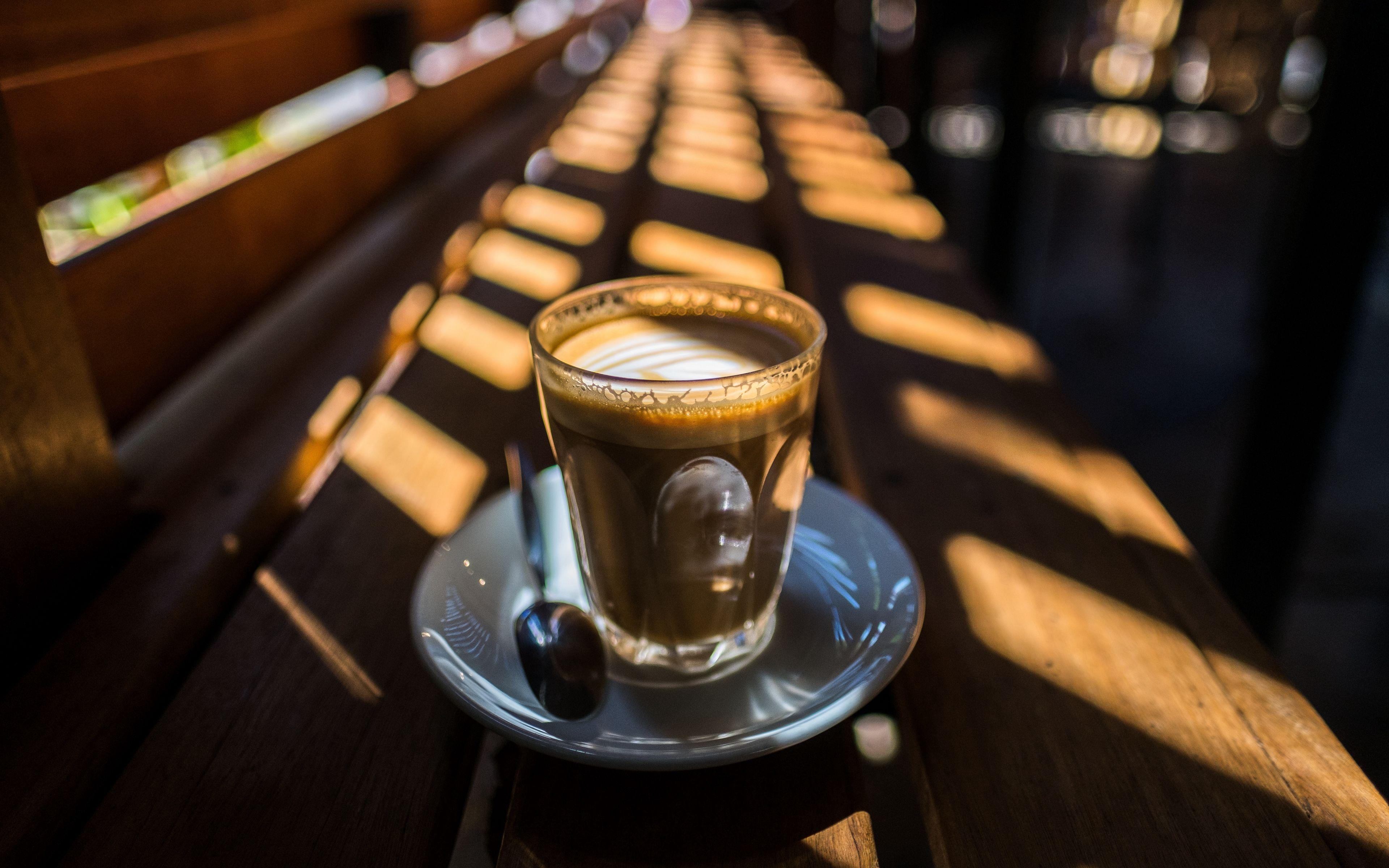 3840x2400 Wallpaper Glass, Coffee, Light, Cafe Wallpaper For Laptop