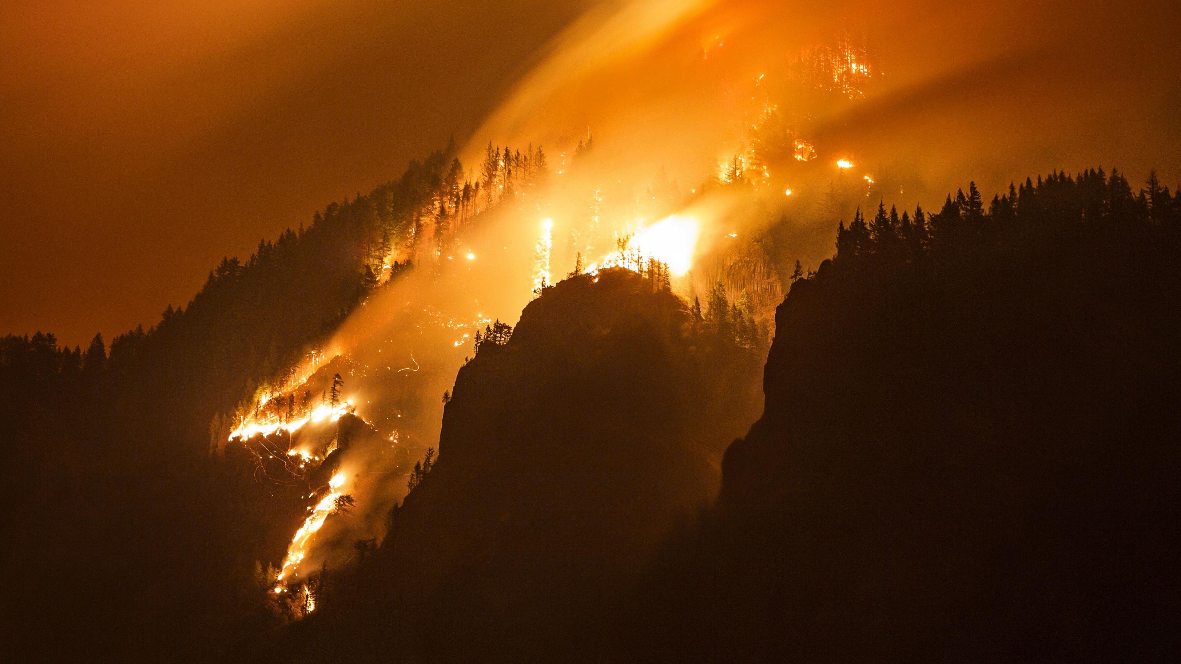 3840x2160 Wallpaper Columbia Gorge, forest, fire, 4k, Nature