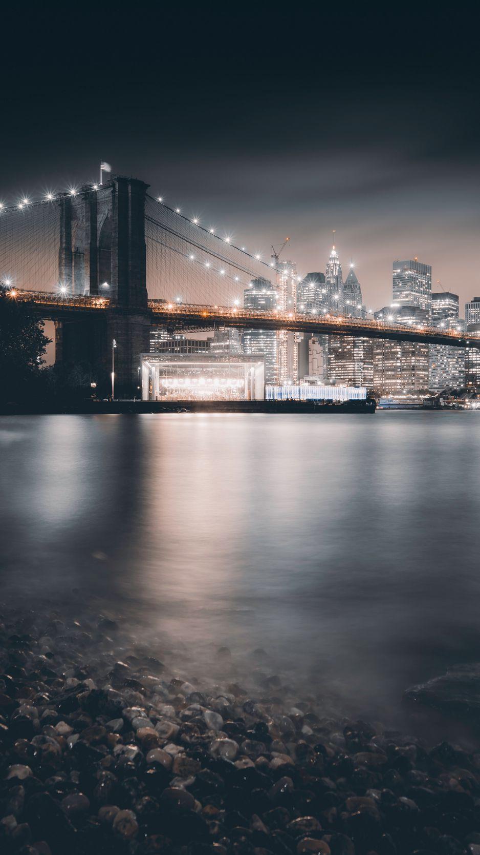 938x1668 Download wallpaper 938x1668 night city, bridge, city lights