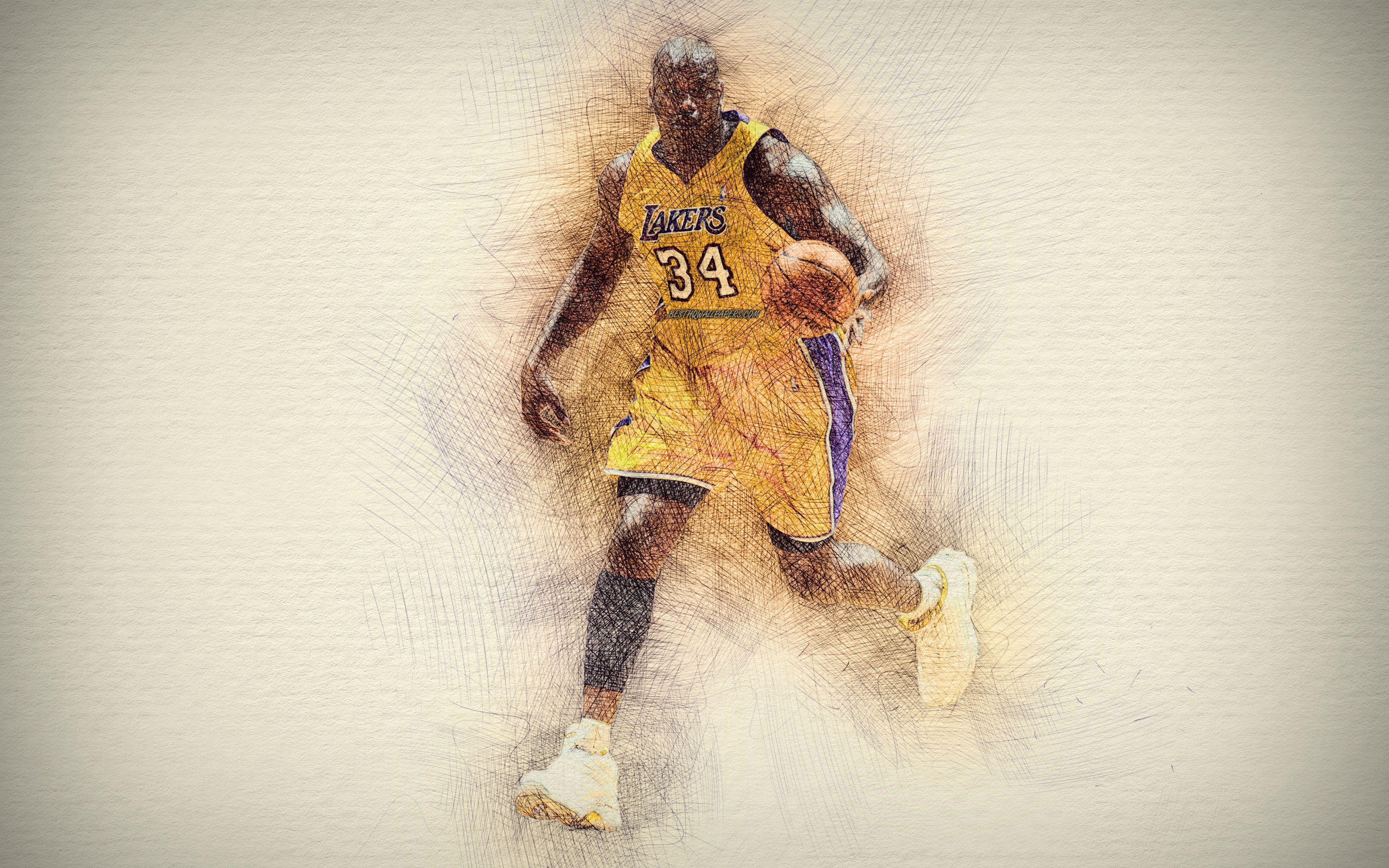 3840x2400 Download wallpaper Shaquille ONeal, 4k, artwork, Shaq, basketball