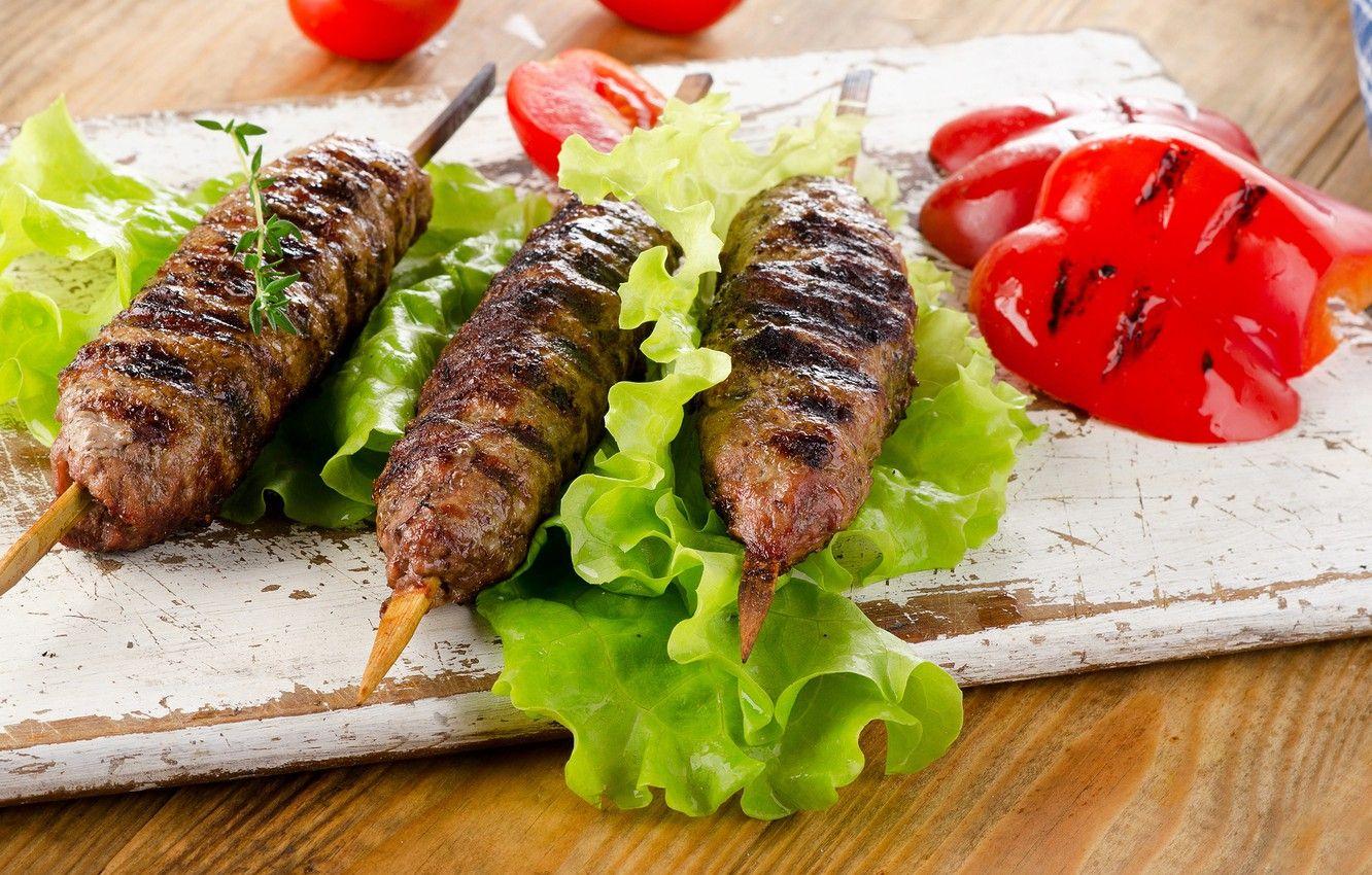 1332x850 Wallpaper leaves, meat, pepper, vegetables, tomato, salad, kebab