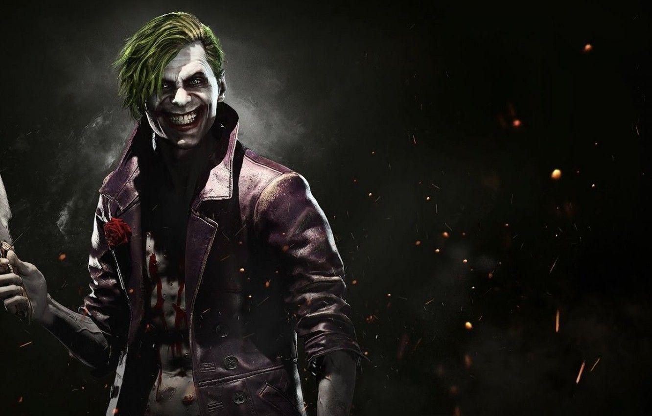 1332x850 Wallpaper fire, flame, blood, rose, game, flower, smile, man, Joker, assassin, evil, knife, DC Comics, crazy, mad, strong image for desktop, section игры