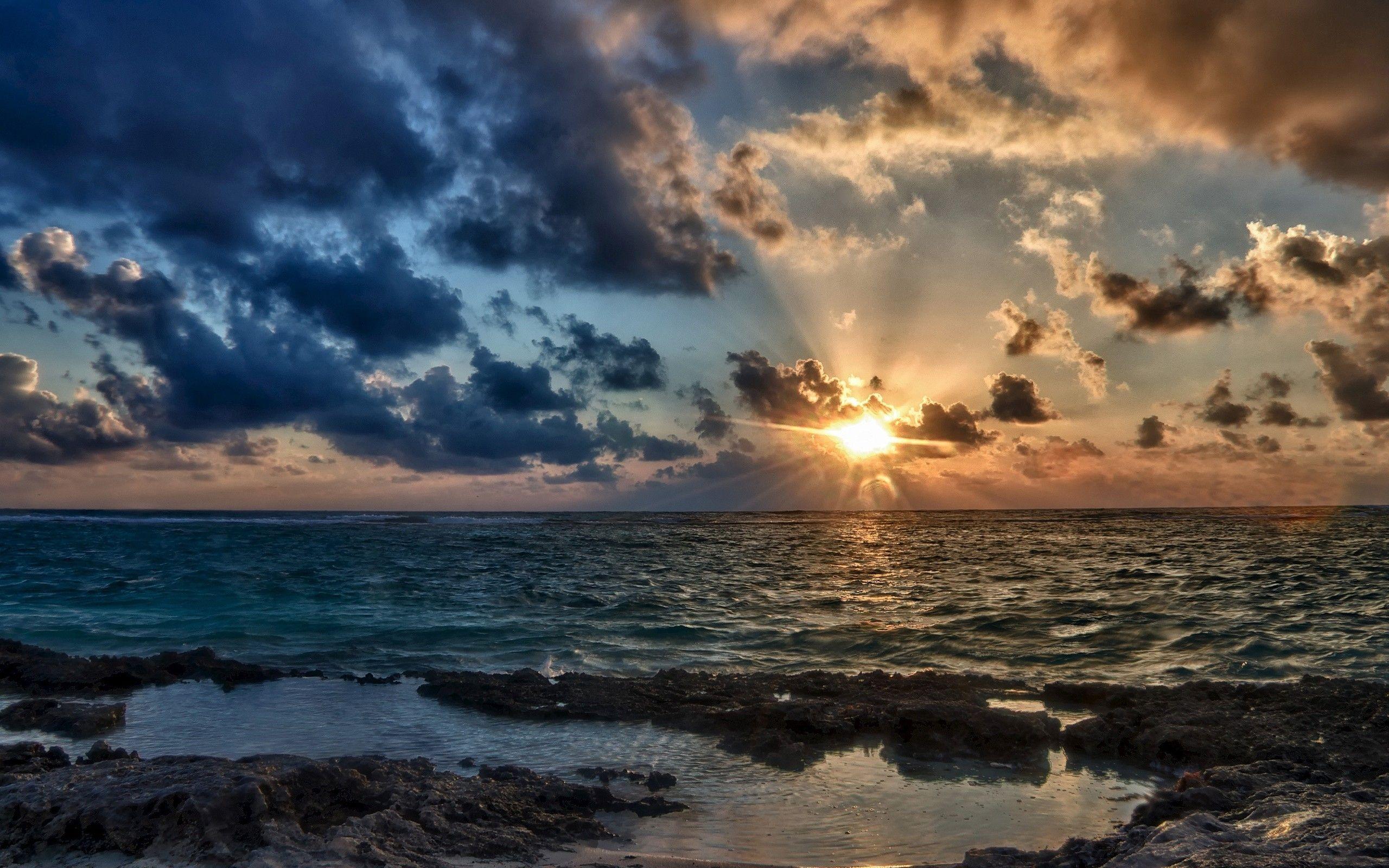2560x1600 Sunset Ocean Clouds & Shore wallpaper. Sunset Ocean Clouds