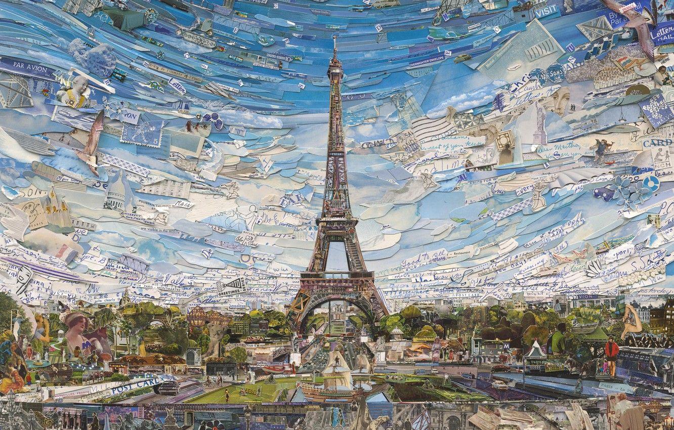 1332x850 Wallpaper Eiffel Tower, Vik Muniz, Postcards from Nowhere