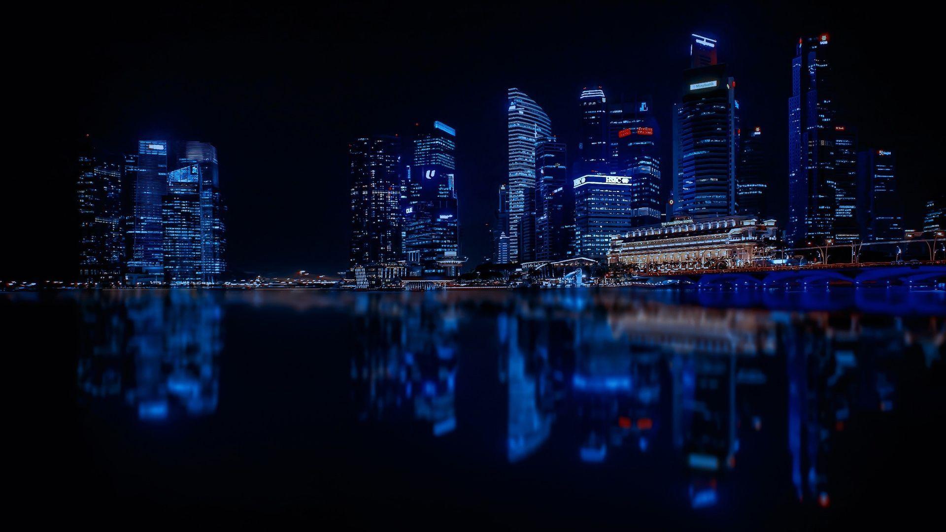 1920x1080 Cool Blue Black City View Wallpaper Download Free