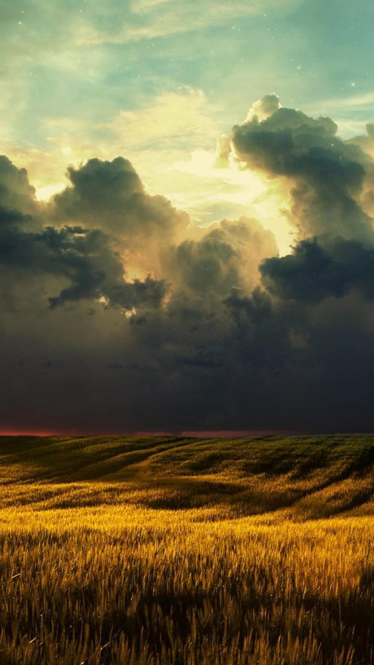 1242x2208 Field Clouds Planet Hdr HD Wallpaper, Desktop Background, Mobile