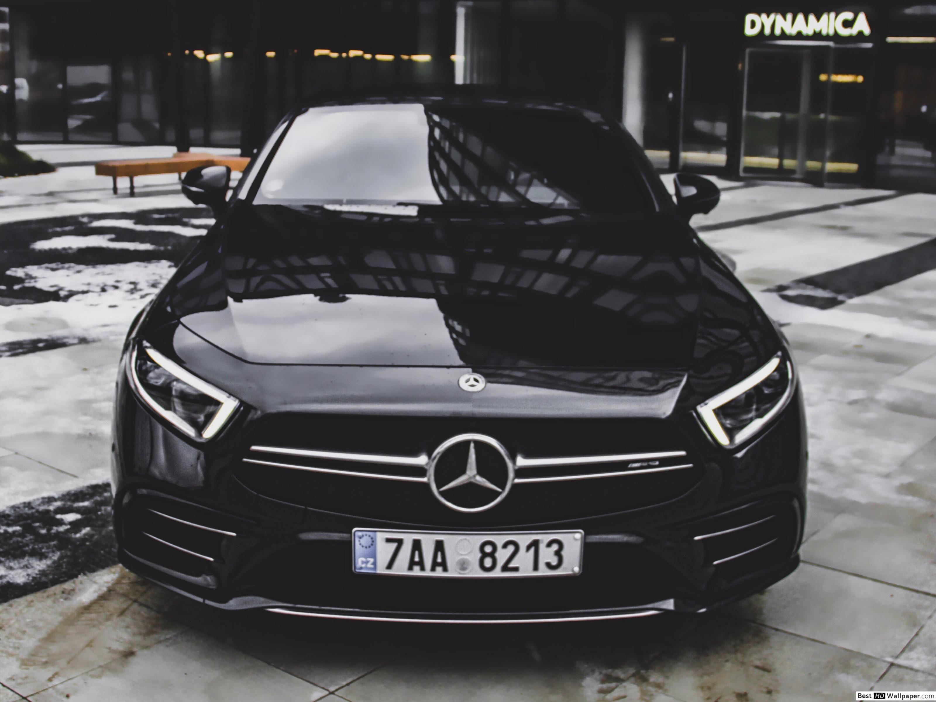 3200x2400 Black Mercedes Benz Car Parked Outside Dynamics Building HD