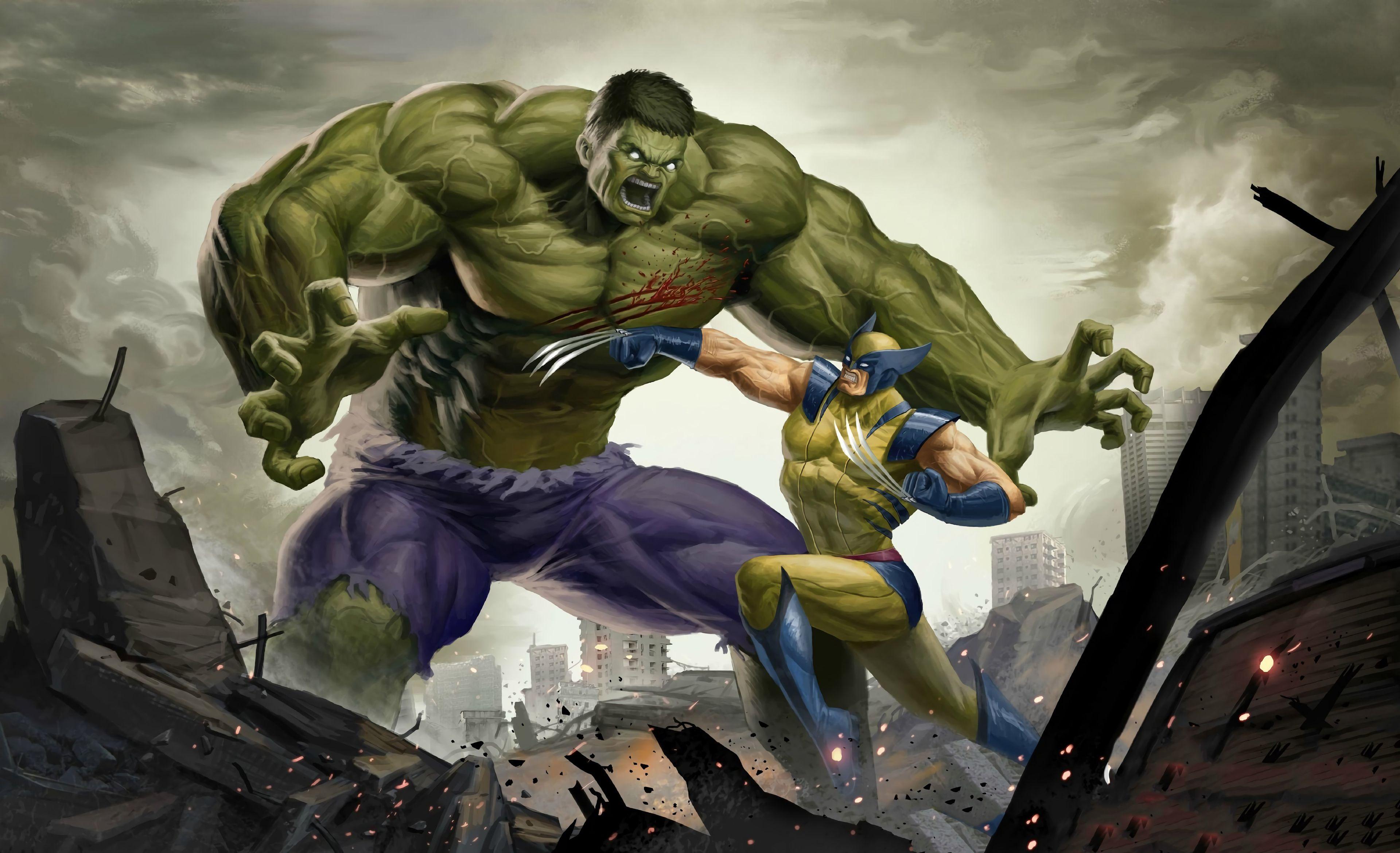 3840x2340 Art Hulk Vs Wolverine 4k 1440P Resolution HD 4k Wallpaper, Image, Background, Photo and Picture