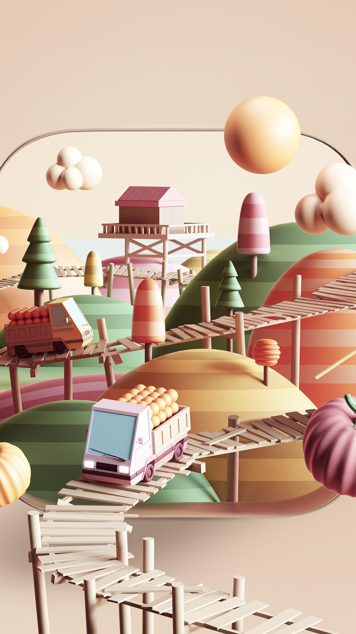1242x2208 Art Illust 3D Cute Wallpaper
