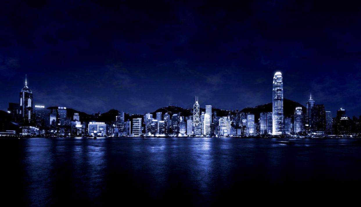 1243x714 Blue City Skyline At Night