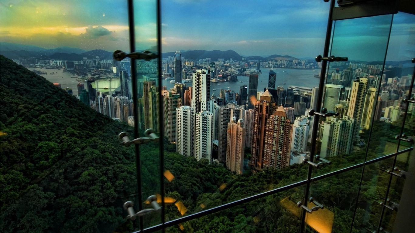 1366x768 Download wallpaper 1366x768 hong kong, view, night, skyscrapers