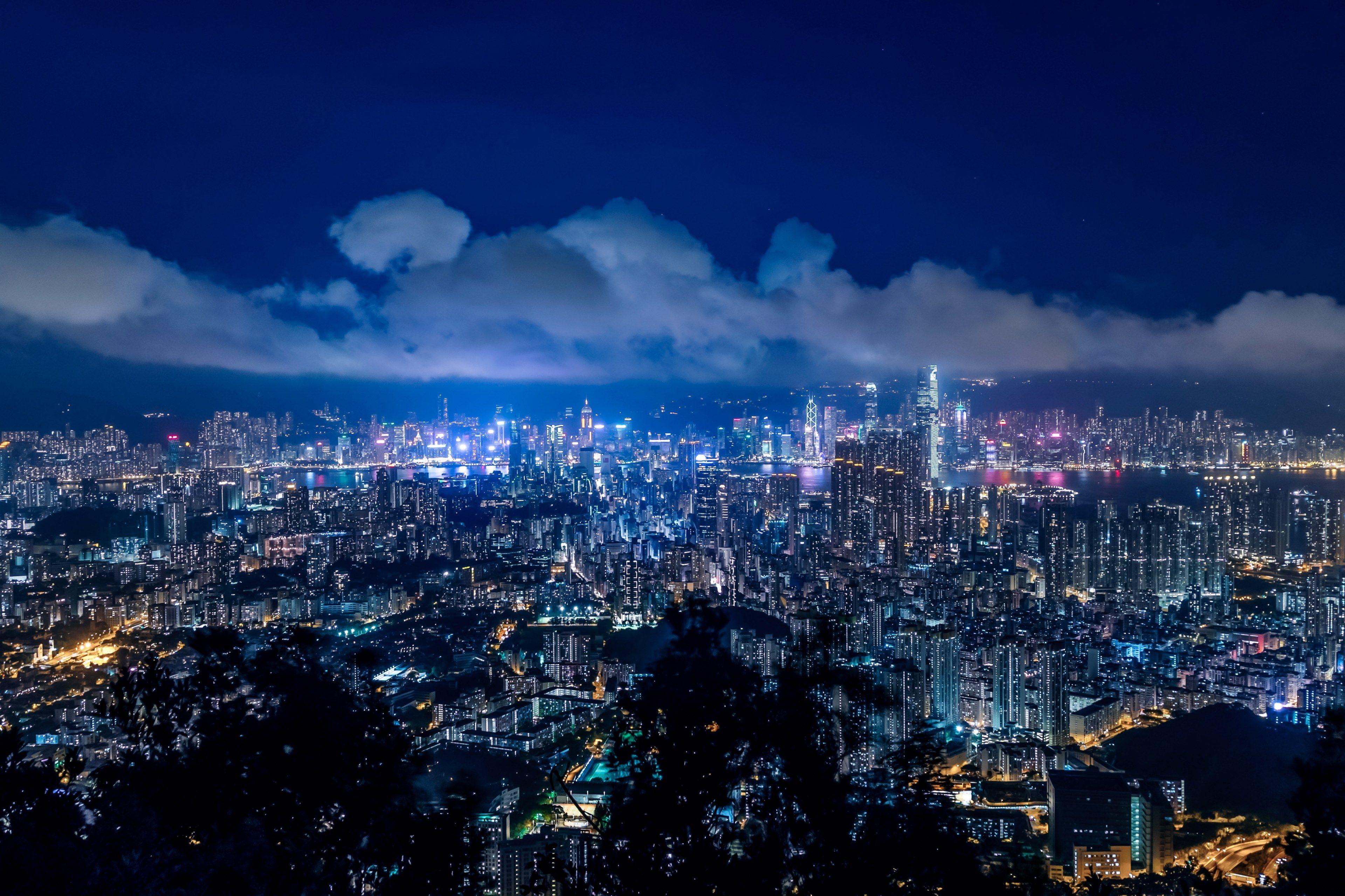 3840x2559 light star night view and hong kong HD 4k wallpaper and background