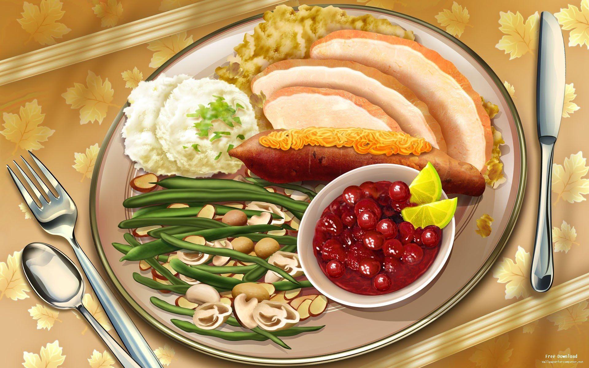 1920x1200 Thanksgiving dinner on a plate digital art. Thanksgiving