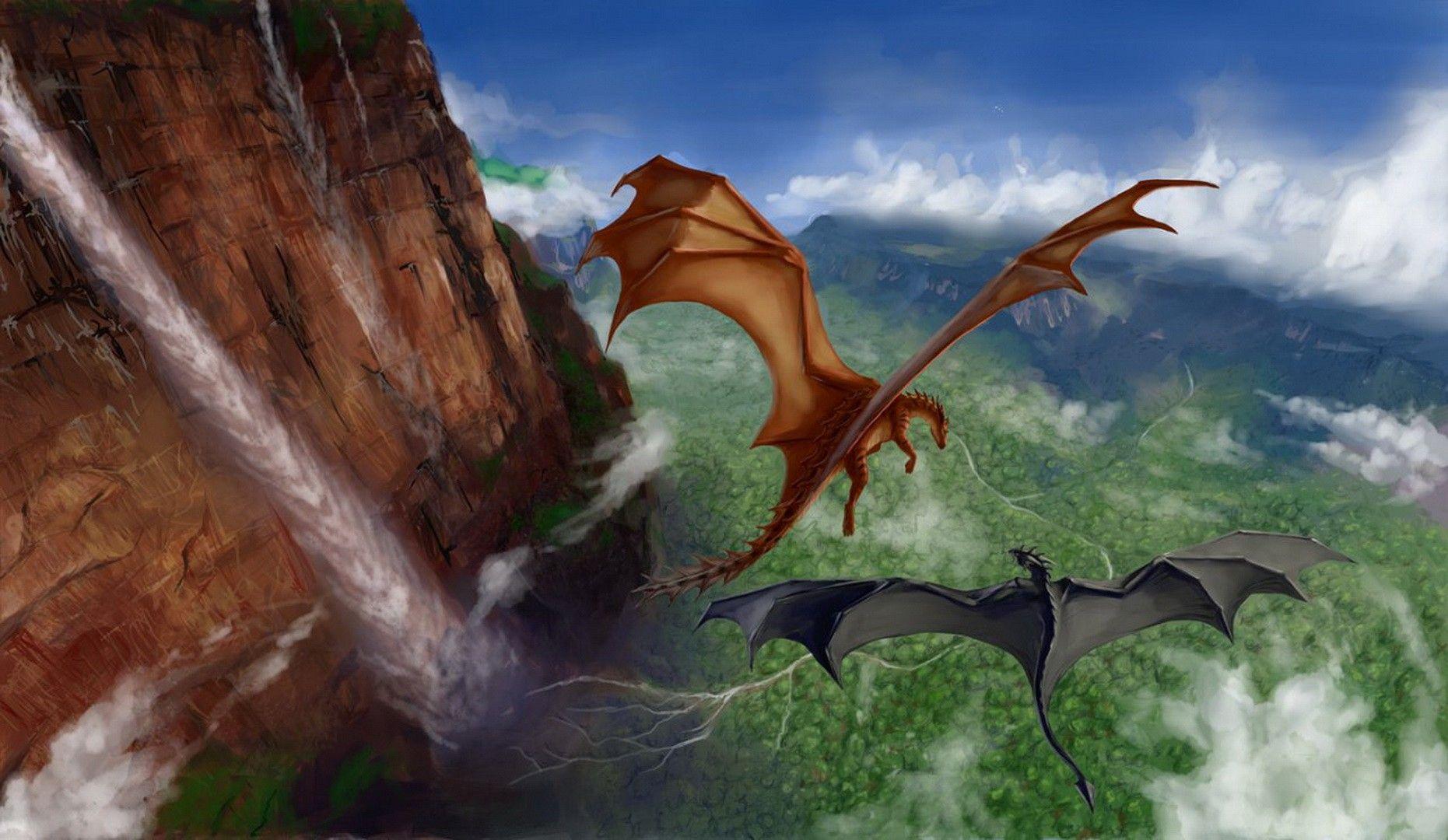 1861x1080 dragon, Angel Falls, Salto Ángel, Canyon, Waterfall Wallpaper HD