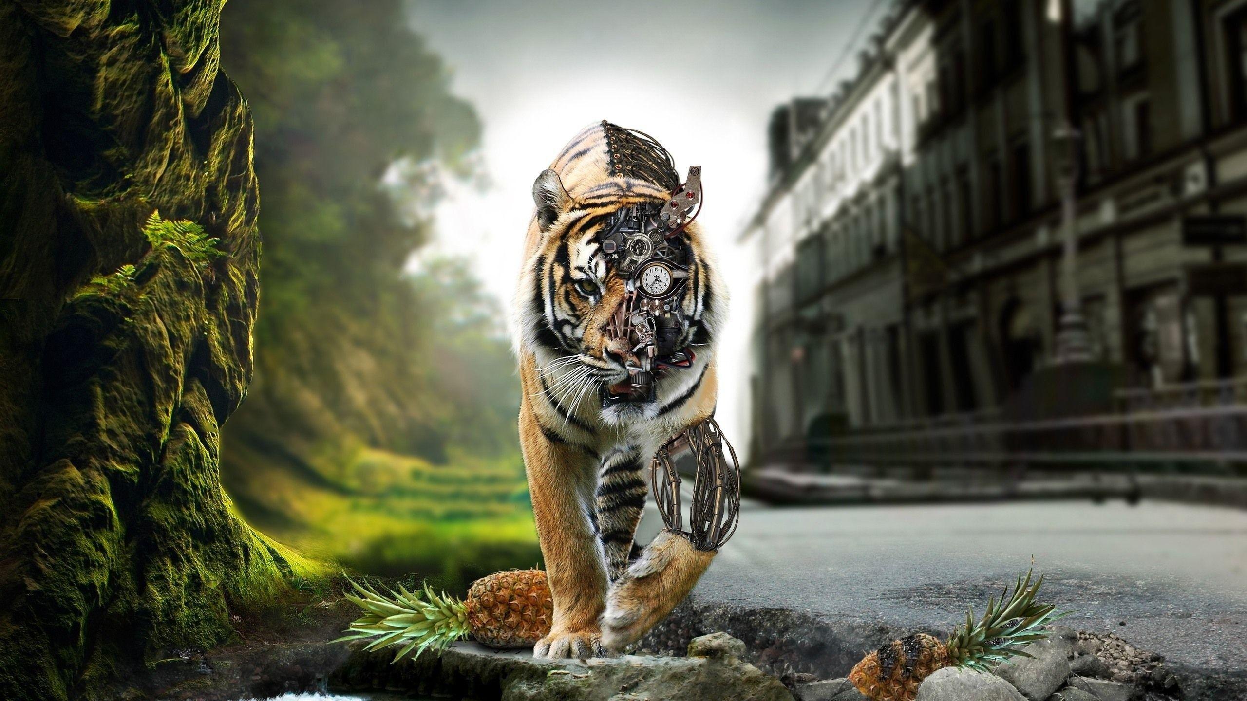 2560x1440 animals, Tigers, Cybernetic Wallpaper HD / Desktop and Mobile