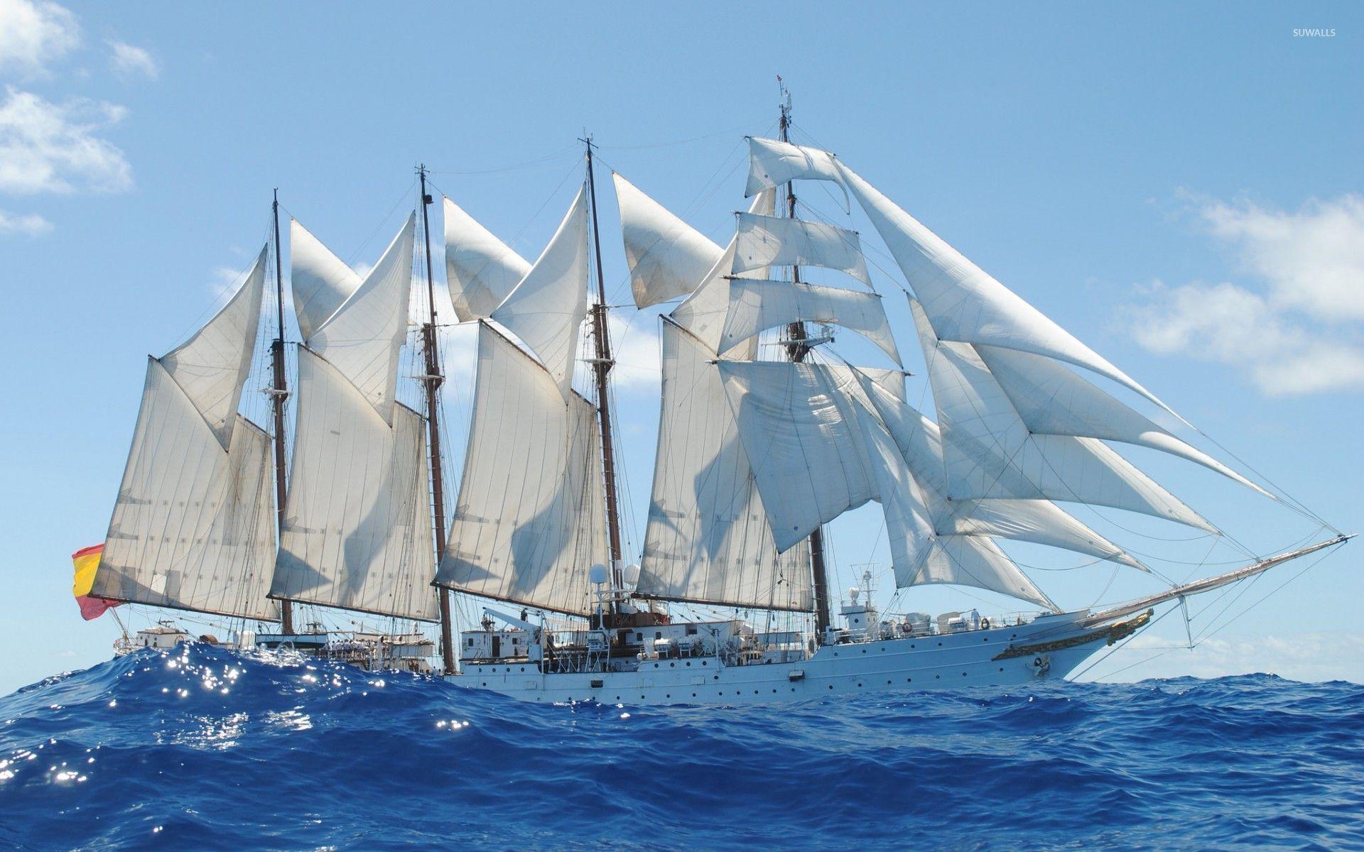 1920x1200 Sailing ship on the wavy sea wallpaper wallpaper