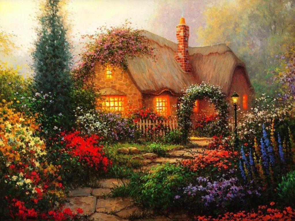 1024x768 Enchanting Cottages. Free Enchanted Cottage Wallpaper