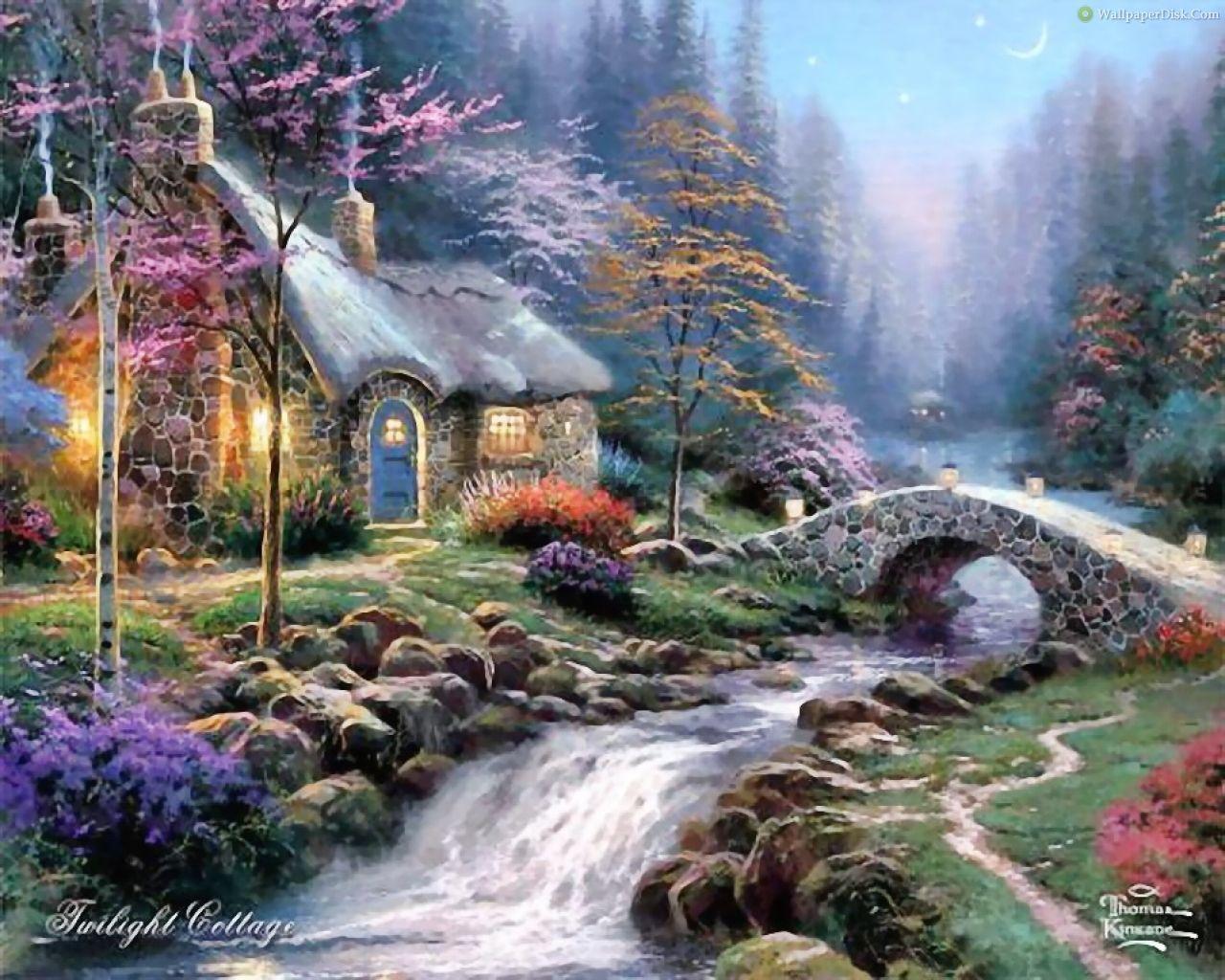 1280x1024 Cottage by Thomas Kinkade. Thomas Kinkade. Paintings