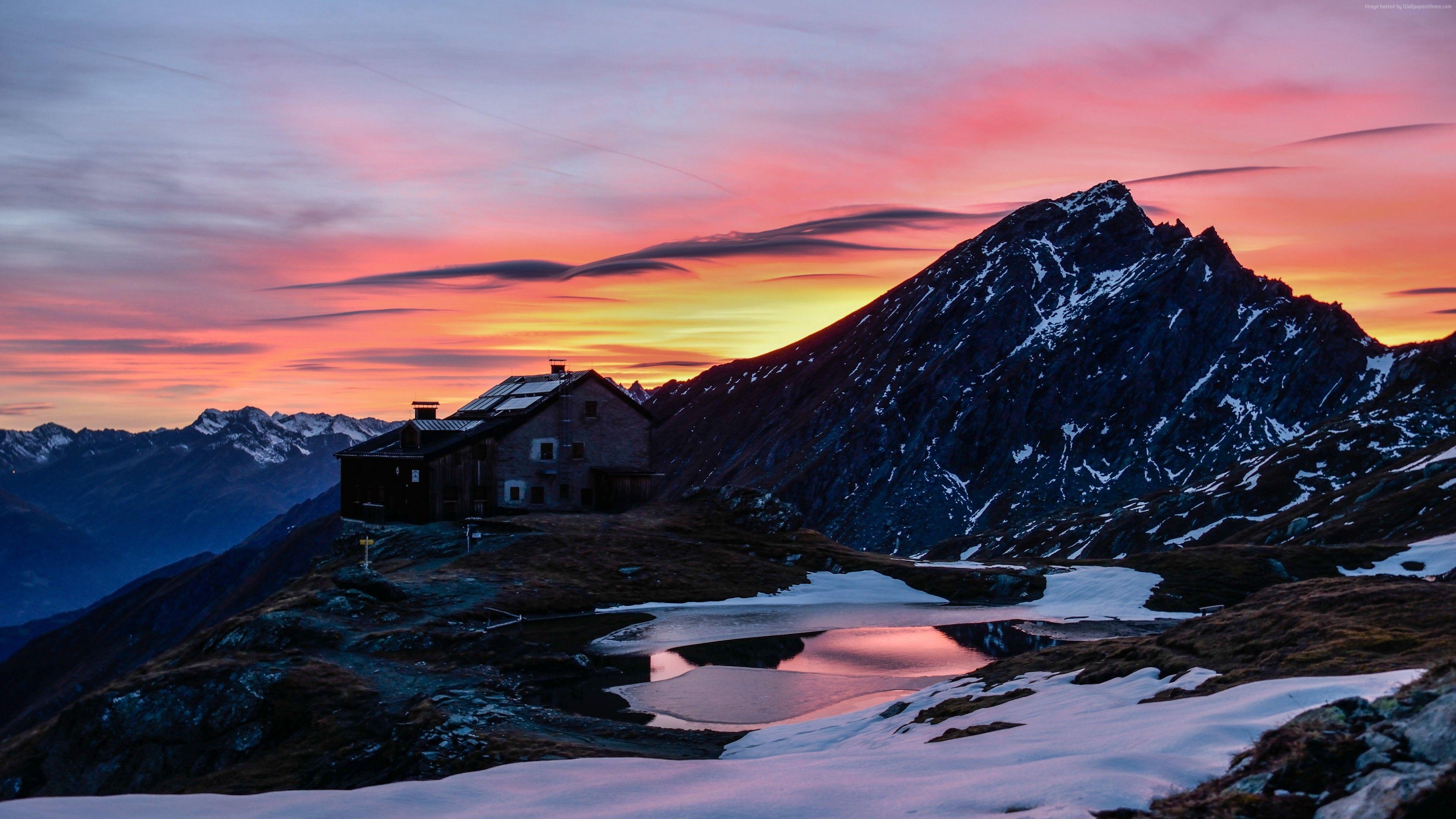 3840x2160 Wallpaper mountains, snow, sunrise, 5k, Nature Wallpaper Download