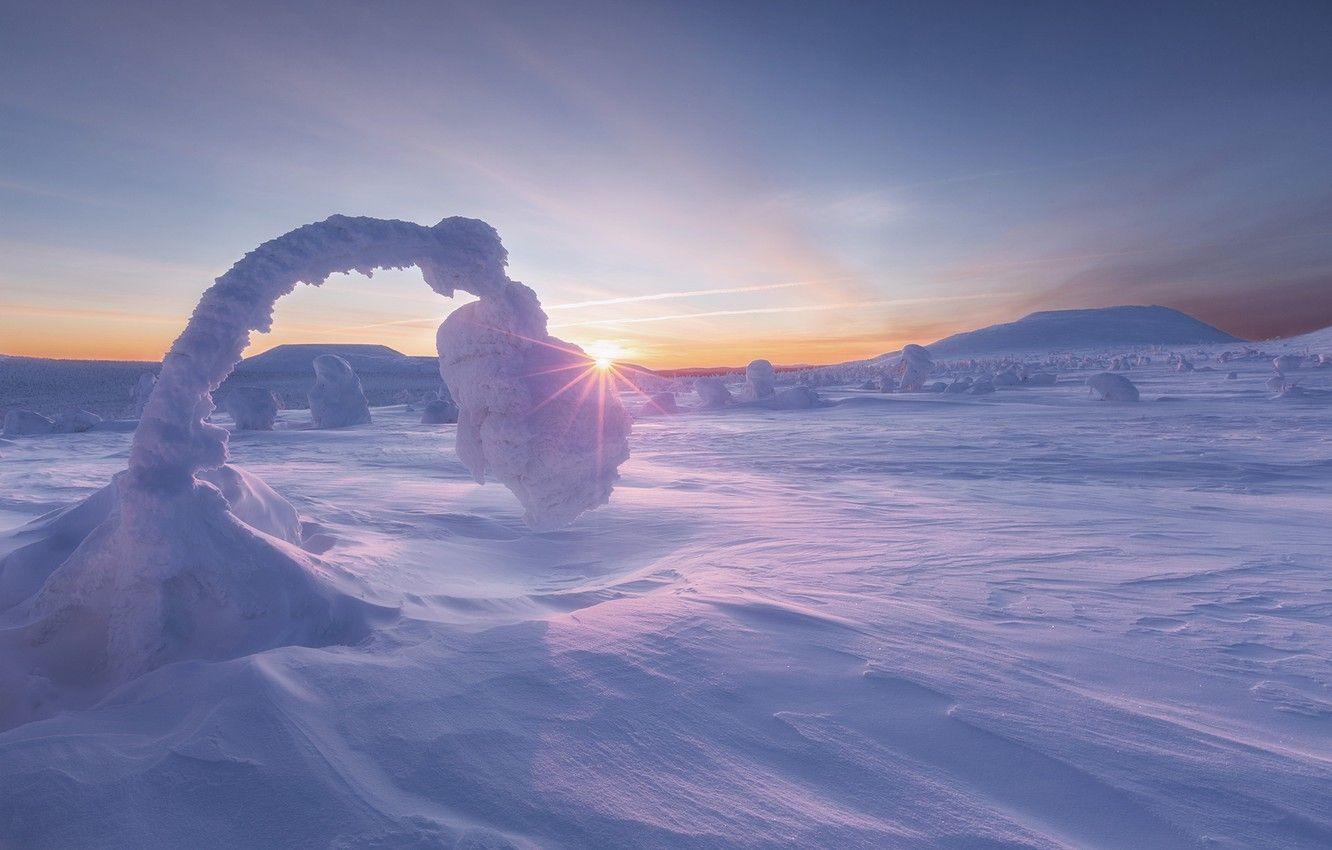 1332x850 Wallpaper morning, the snow, mountains, snow, winter, Northern