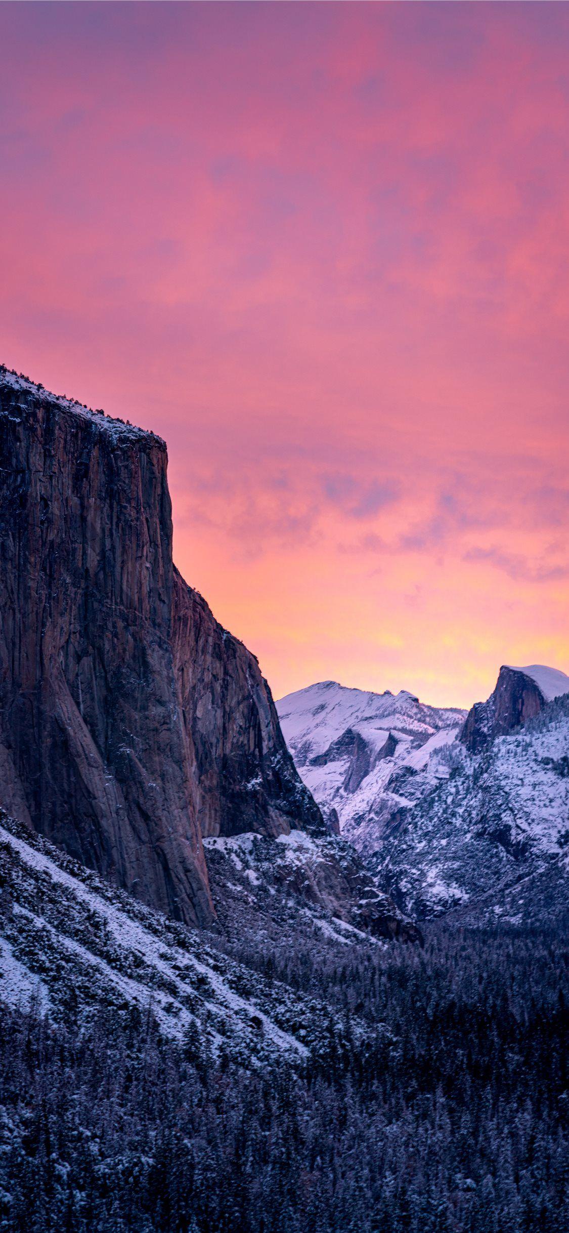 1125x2436 Winter Sunrise in Yosemite iPhone X Wallpaper Free Download