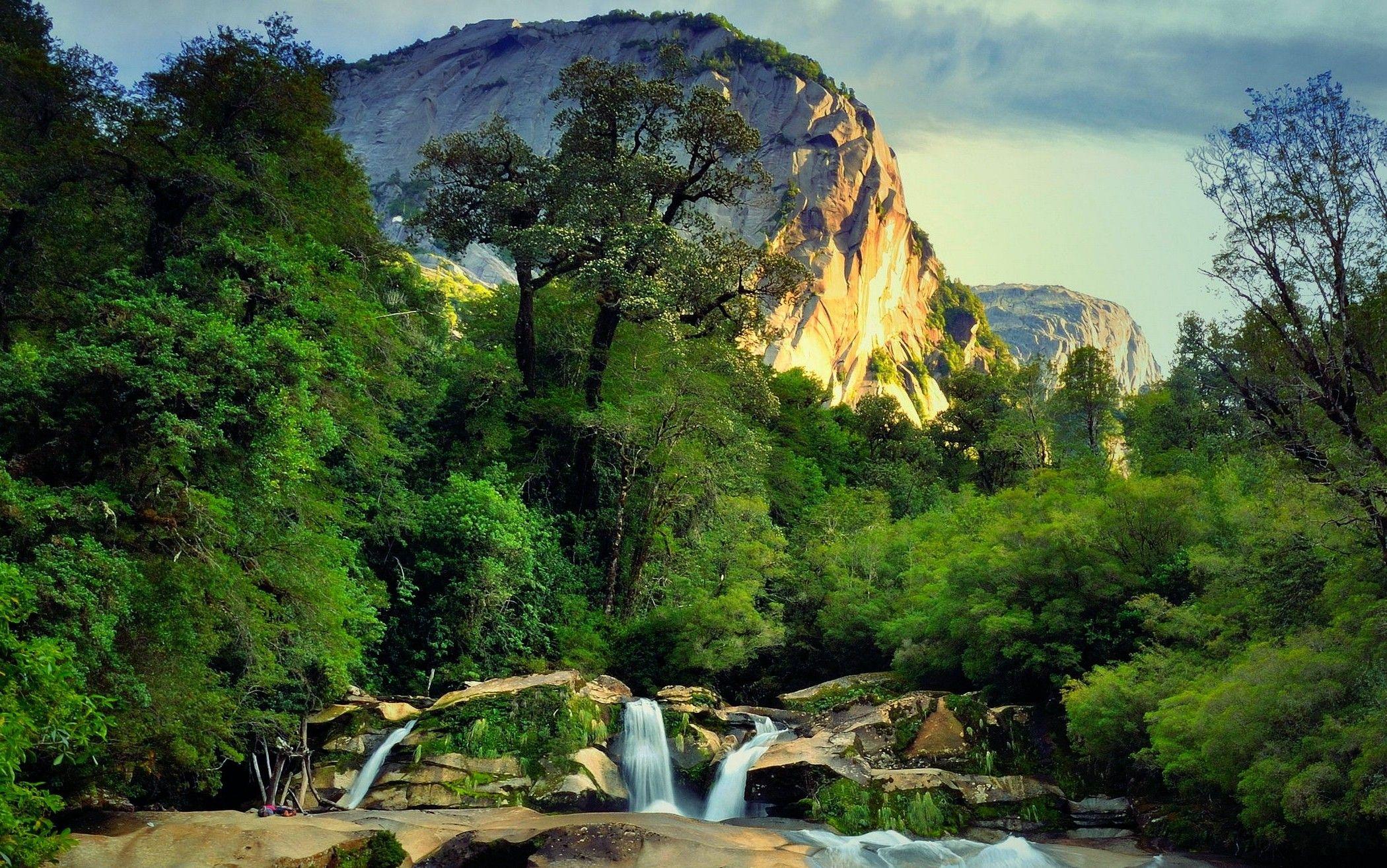 2100x1315 sunset, Waterfall, Mountain, Chile, Nature, Landscape, Forest