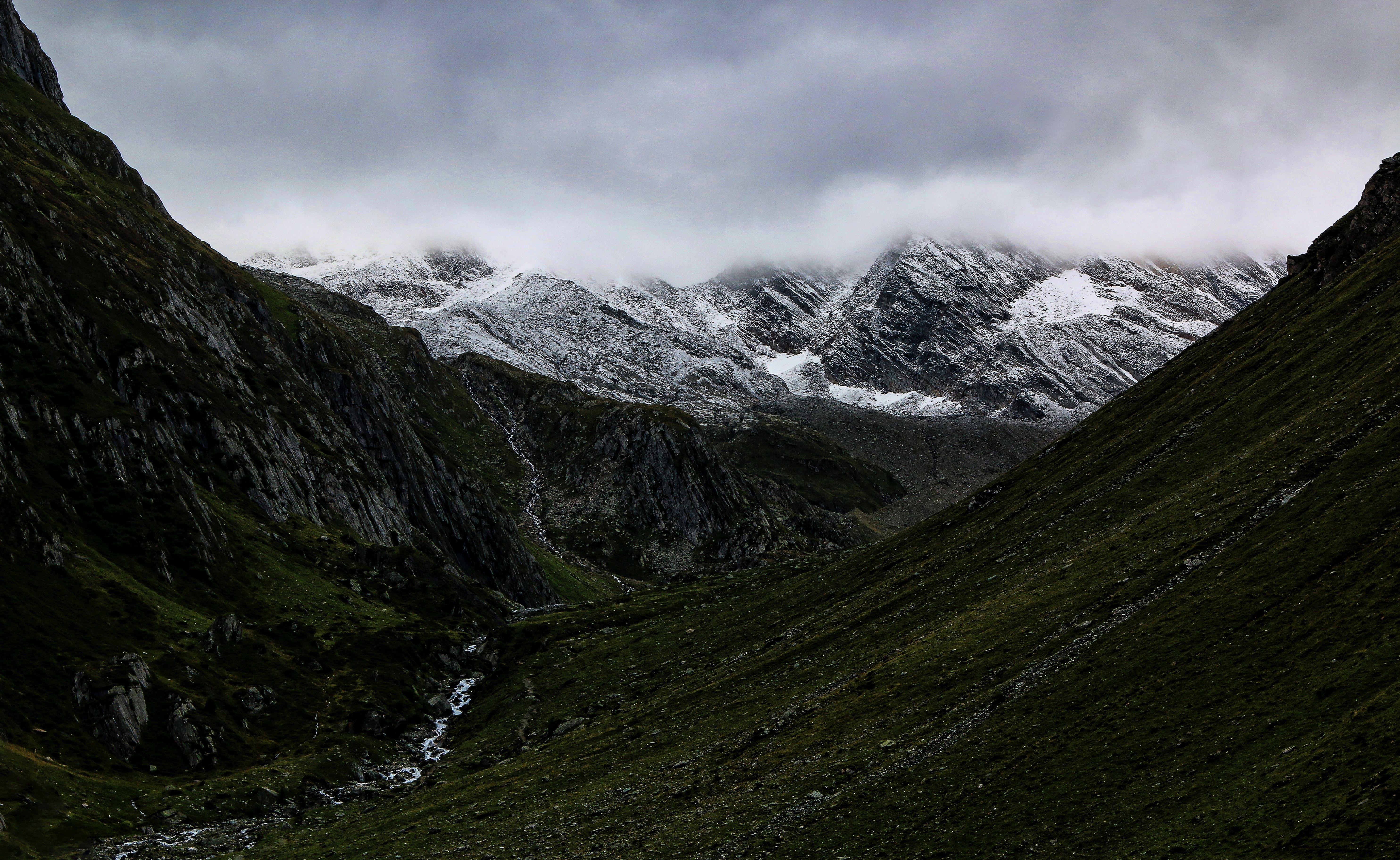 5936x3648 Free photo: Mountain Valley Under Cloudy Sky, Scenic, Mountains