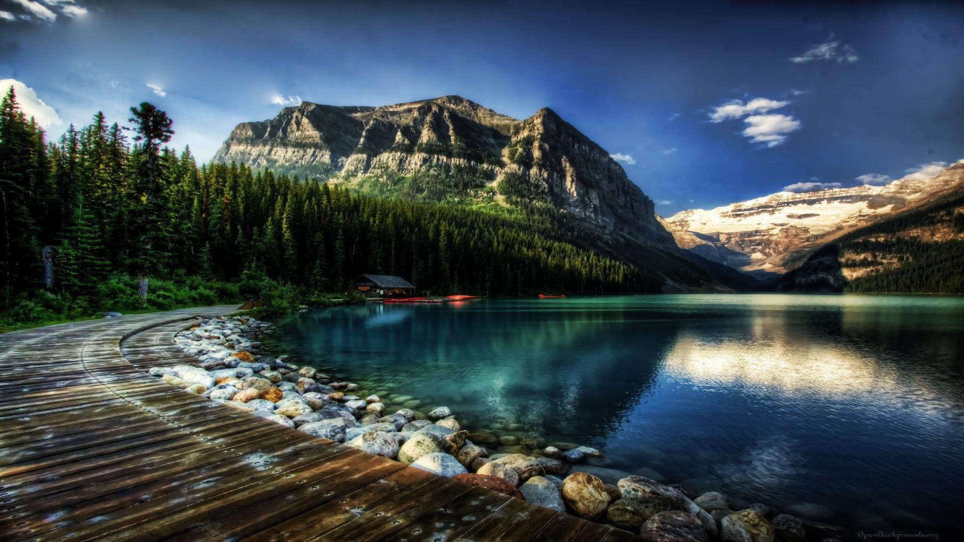 1920x1080 Nature, landscape, water, mountain, waterfall, summer, sky, tree