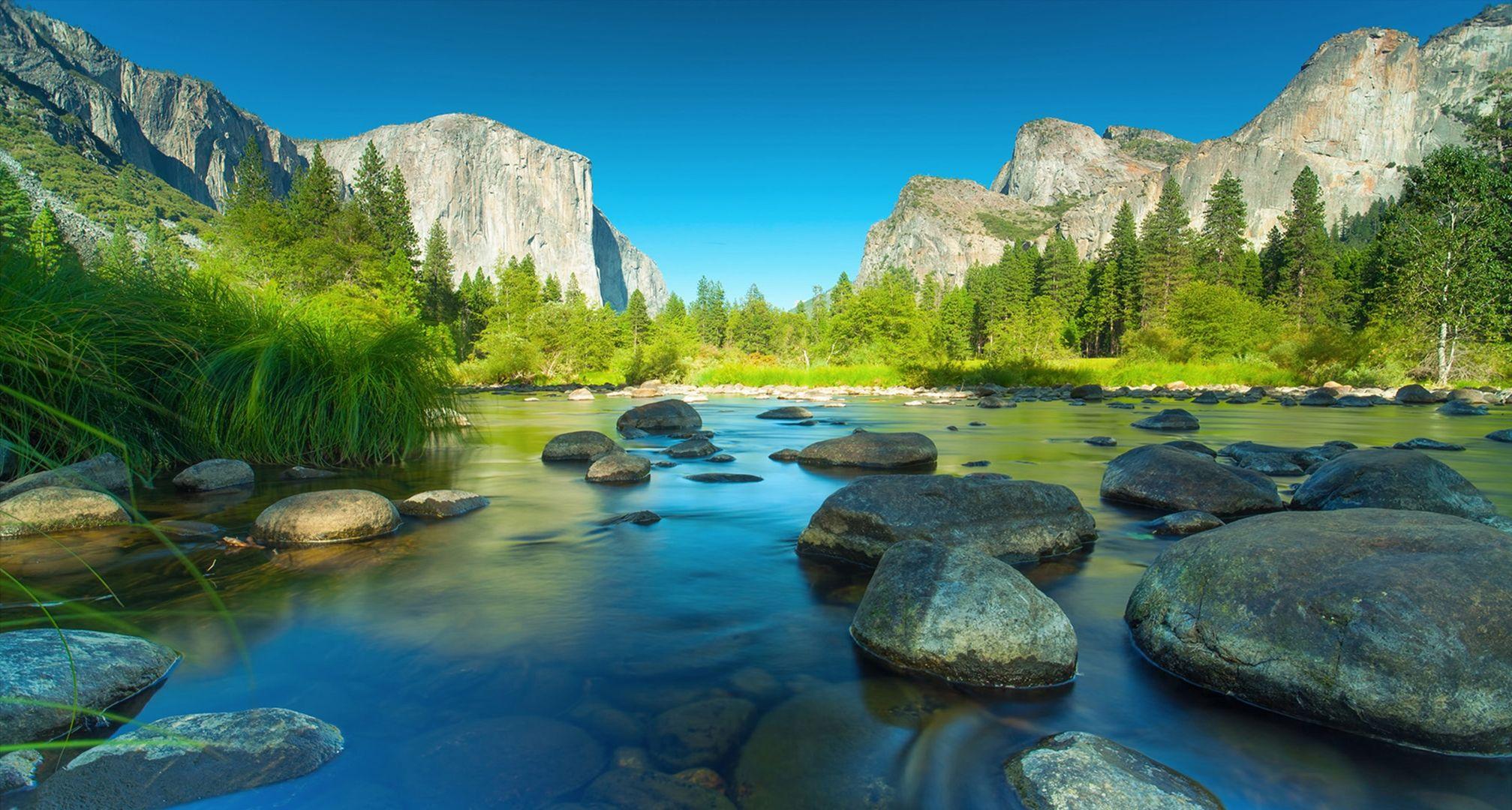 2015x1080 forest, cliff, beautiful, river, El Capitan, summer, National Park