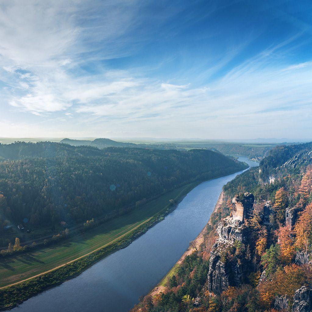 1024x1024 Summer Fall Great Mountain Sea Lake River Sky Flare Wallpaper