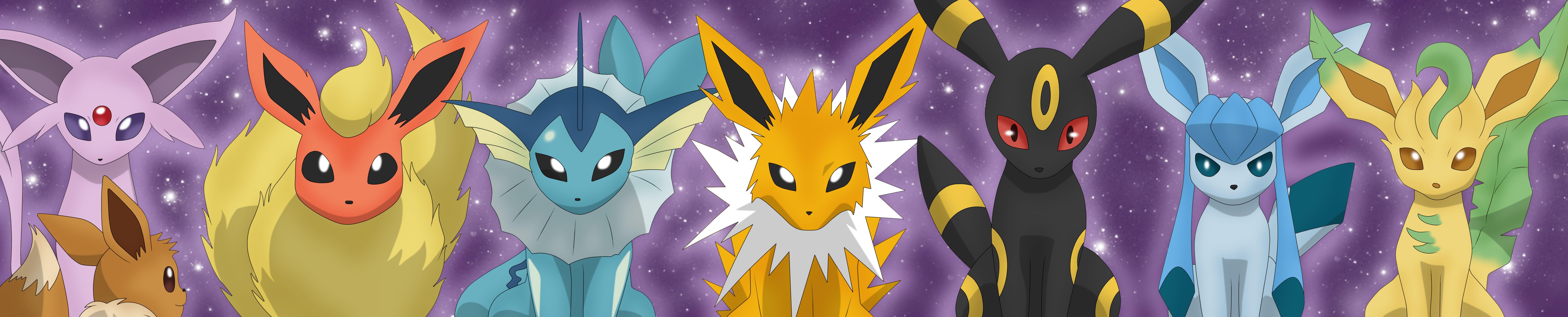 9168x1857 Cute Eevee Evolutions Wallpaper