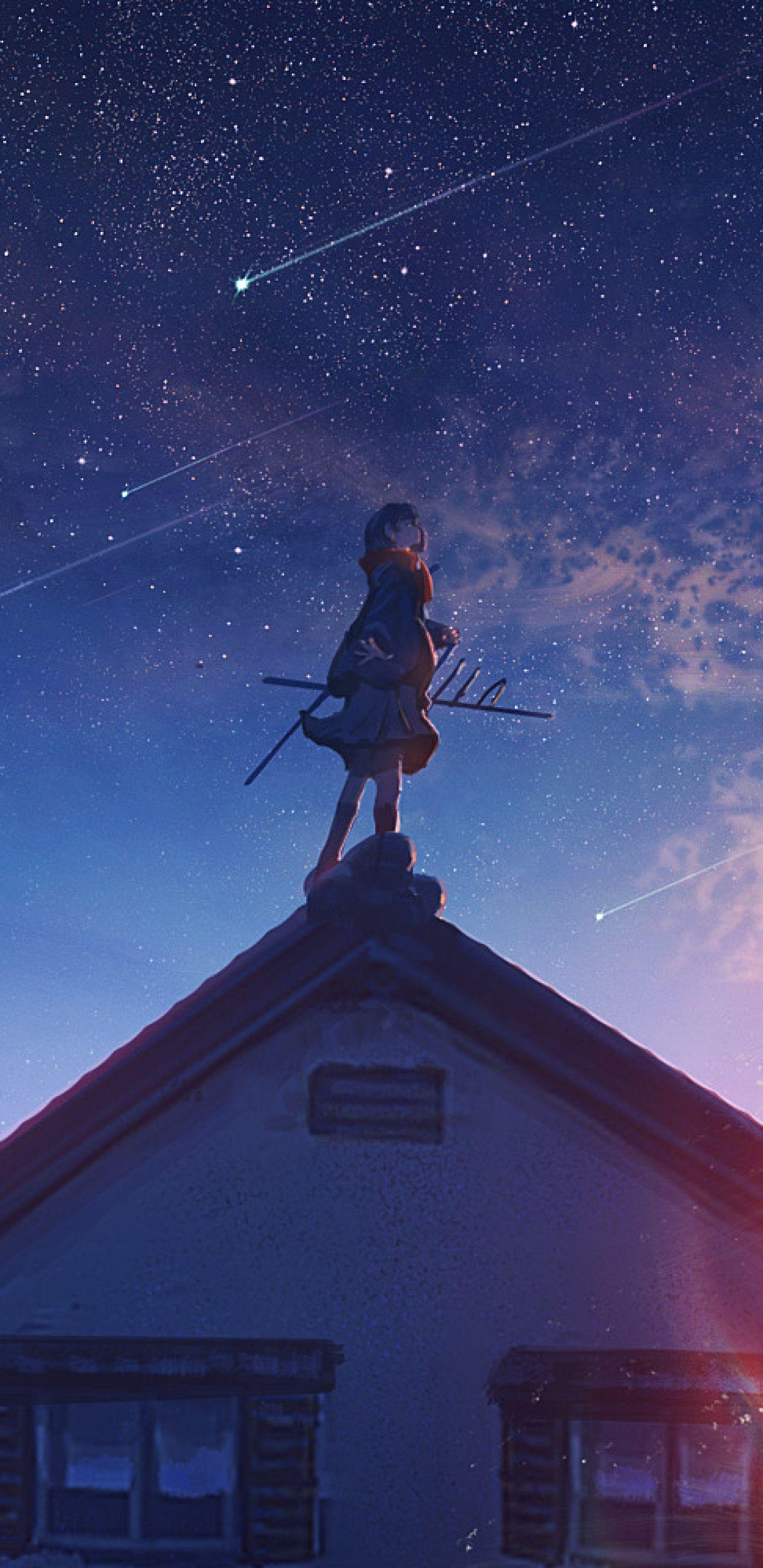 1440x2960 Anime Original Girl Shooting Star Samsung Galaxy Note 9