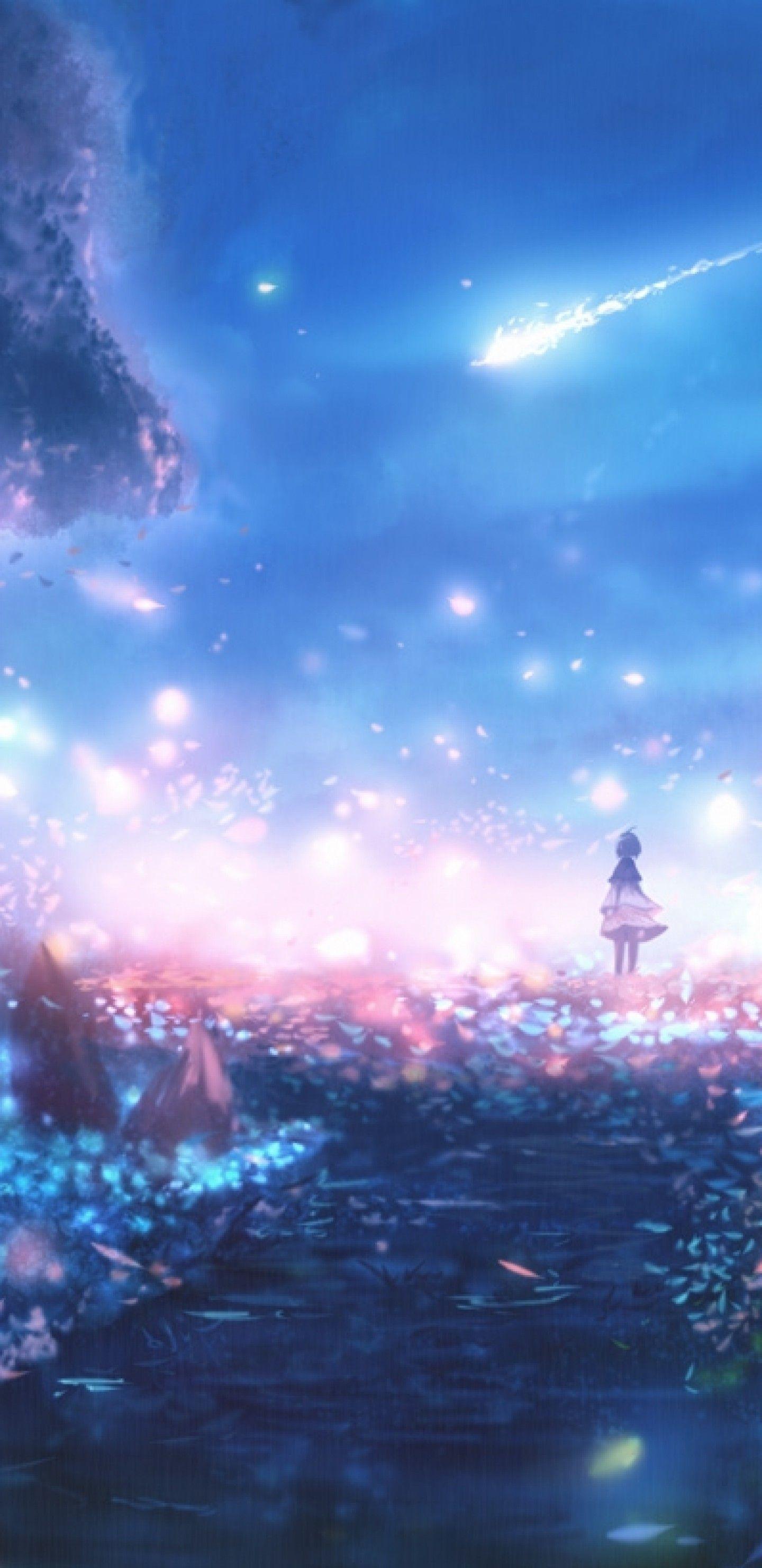 1440x2960 Download 1440x2960 Anime Landscape, Particles, Scenic