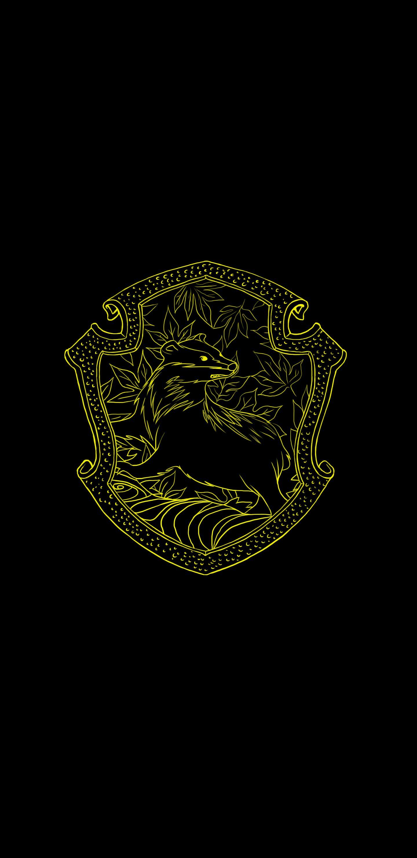 1440x2960 Neon Hogwarts House crests AMOLED wallpaper for mobile phones